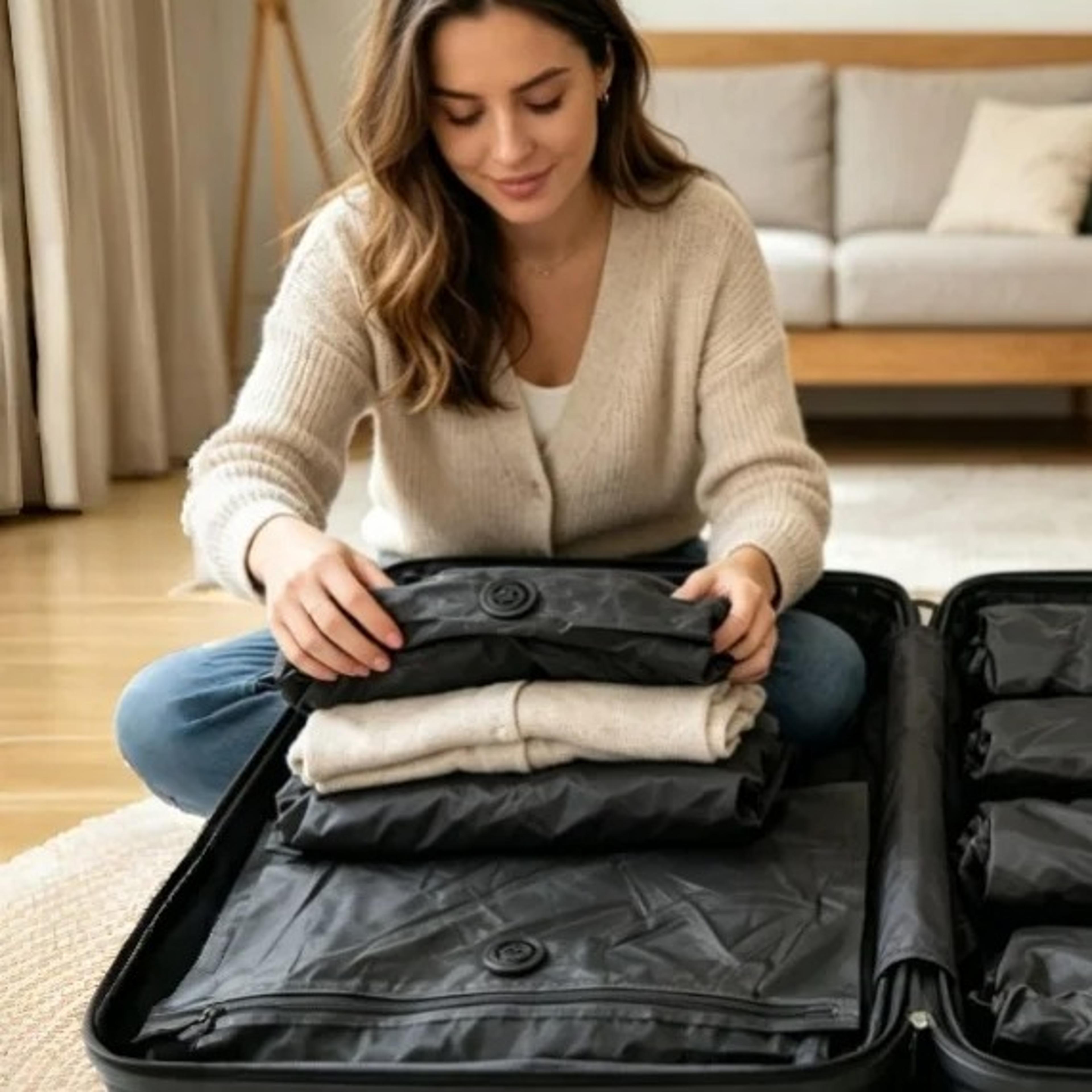 reusable travel vacuum bags hand roll compression space saver luggage storage bags