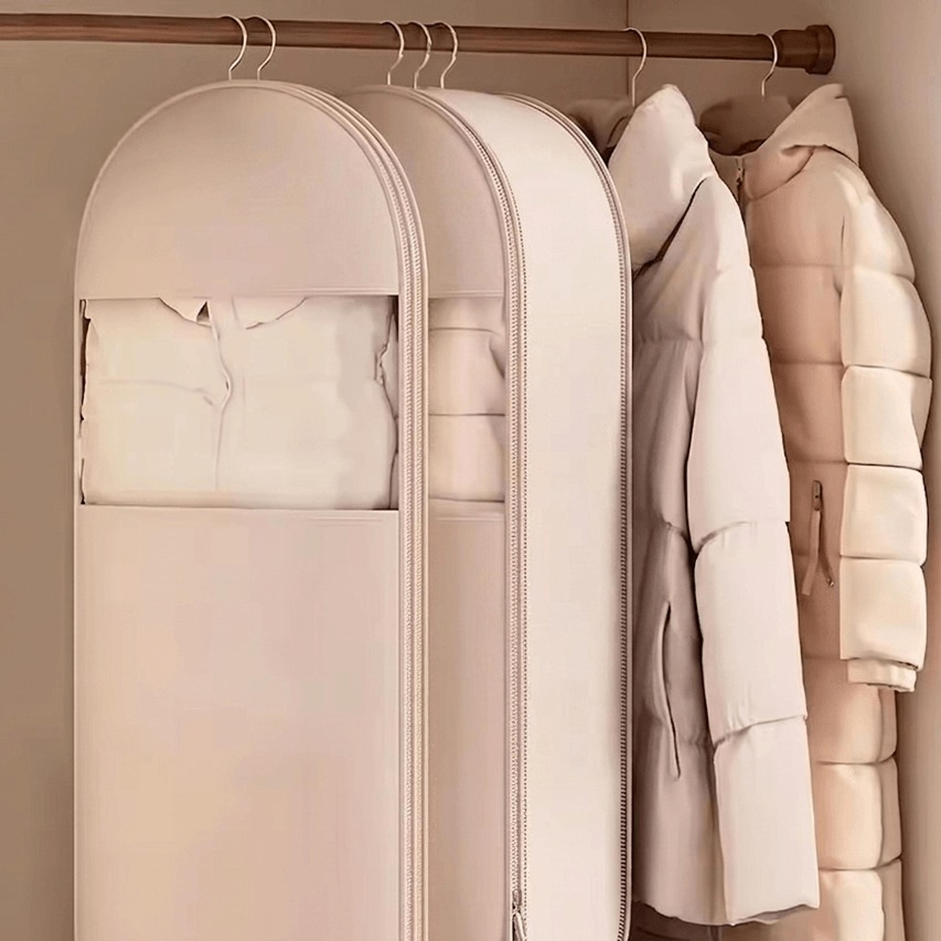 beige hanging vacuum storage bag space saving clothes organizer