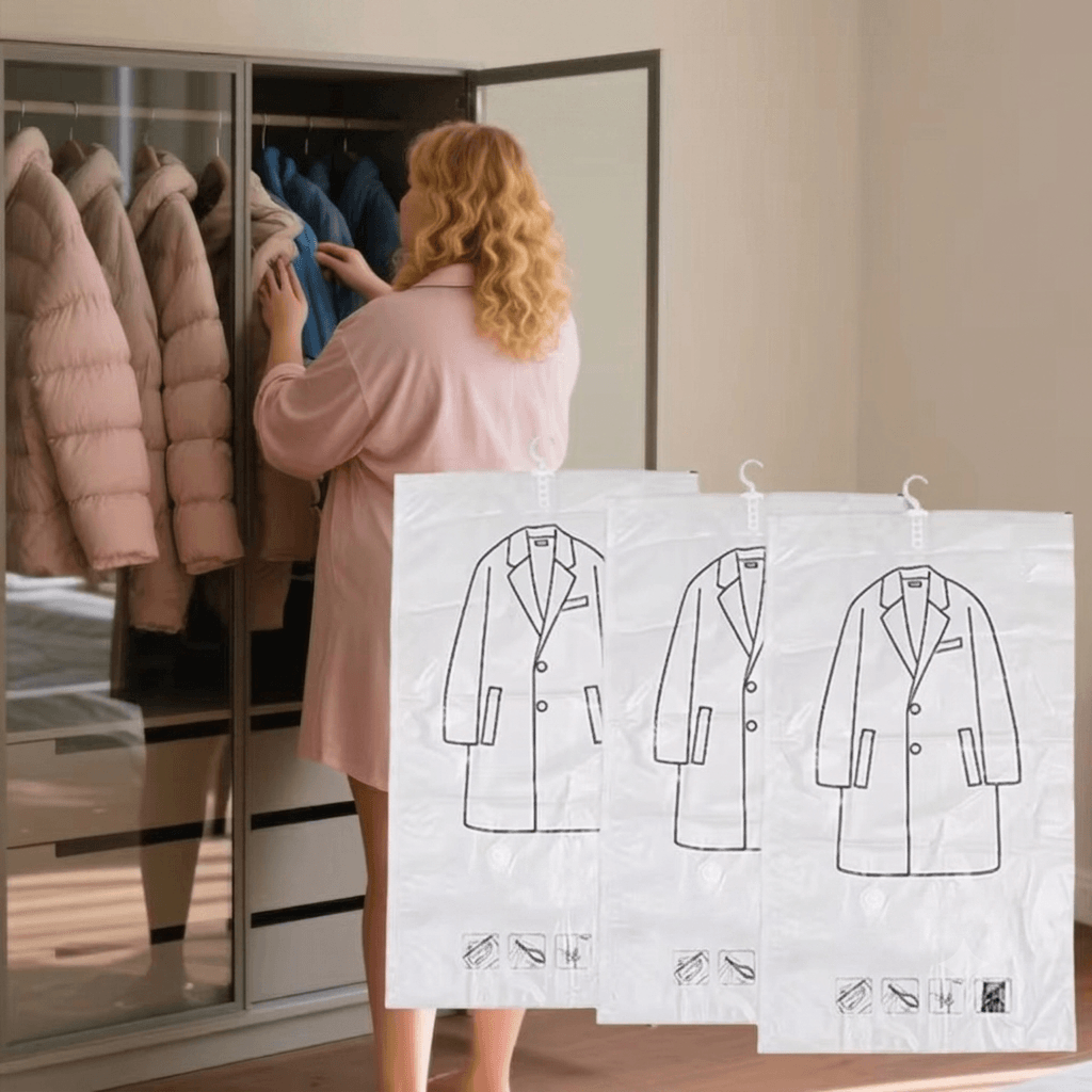 hanging vacuum storage bags for clothes closet space saver organizer