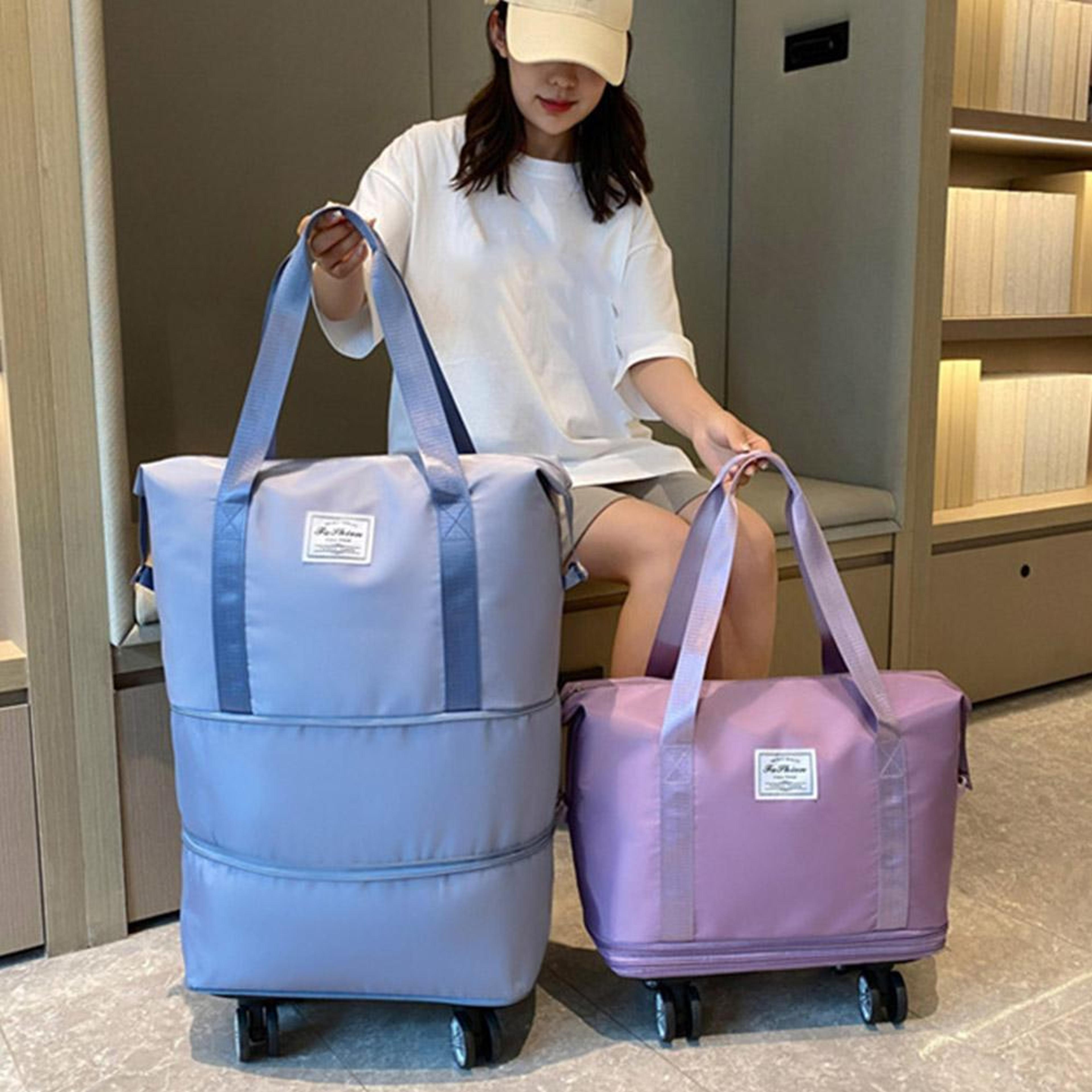 large capacity travel bag with wheels double layer foldable carry on luggage