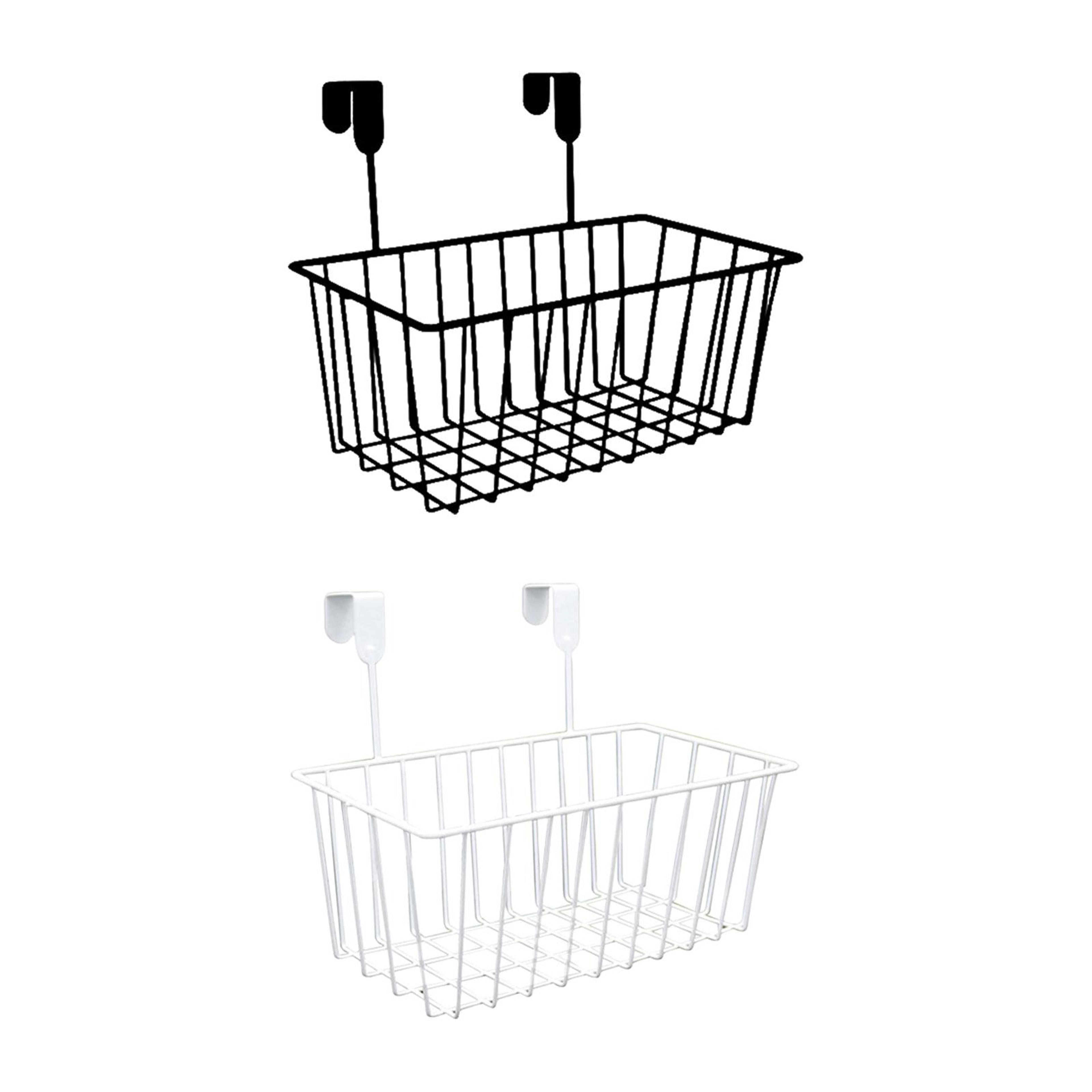 over cabinet door organizer grid storage basket with hooks for kitchen and home storage