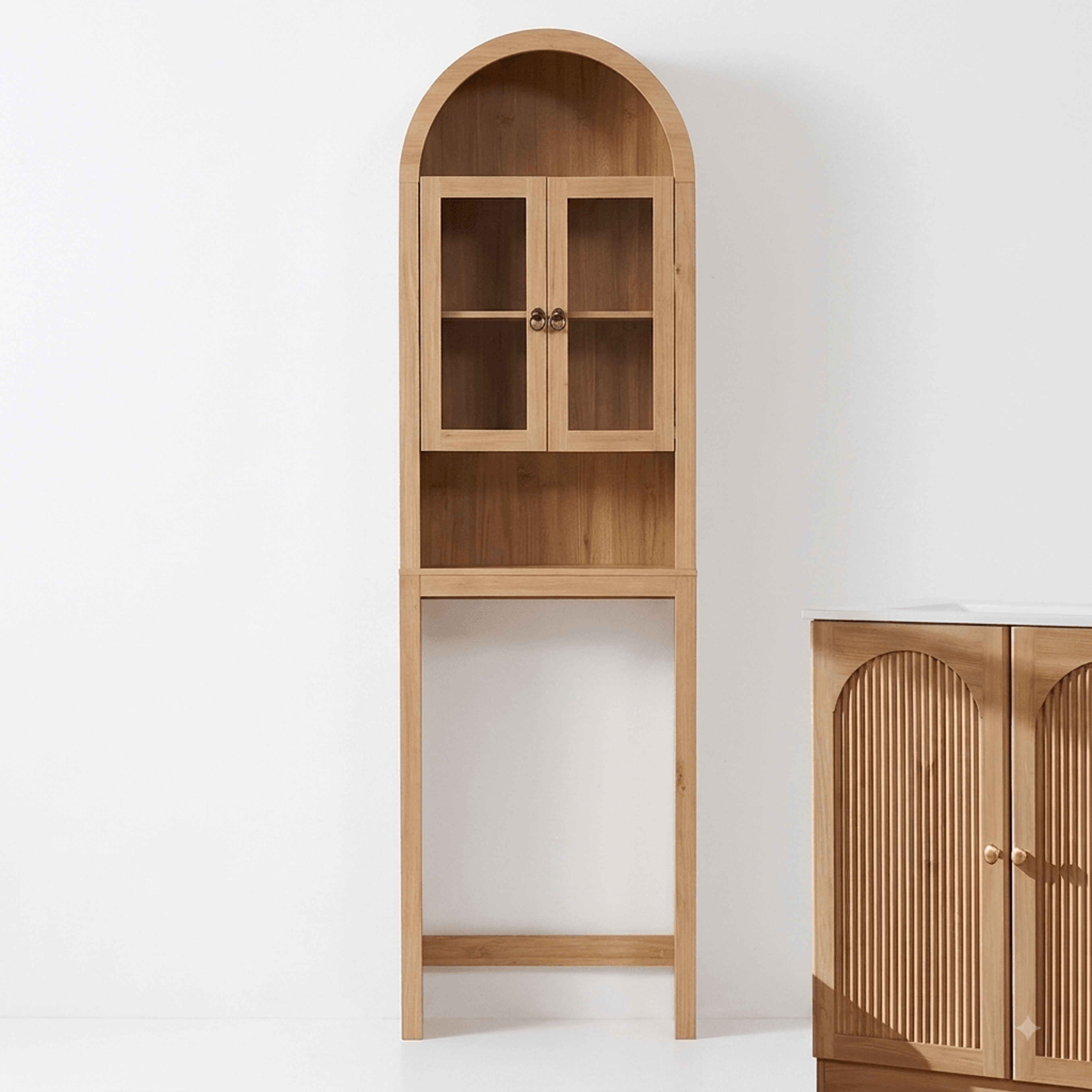 arched over toilet storage cabinet with acrylic doors bathroom organizer shelf