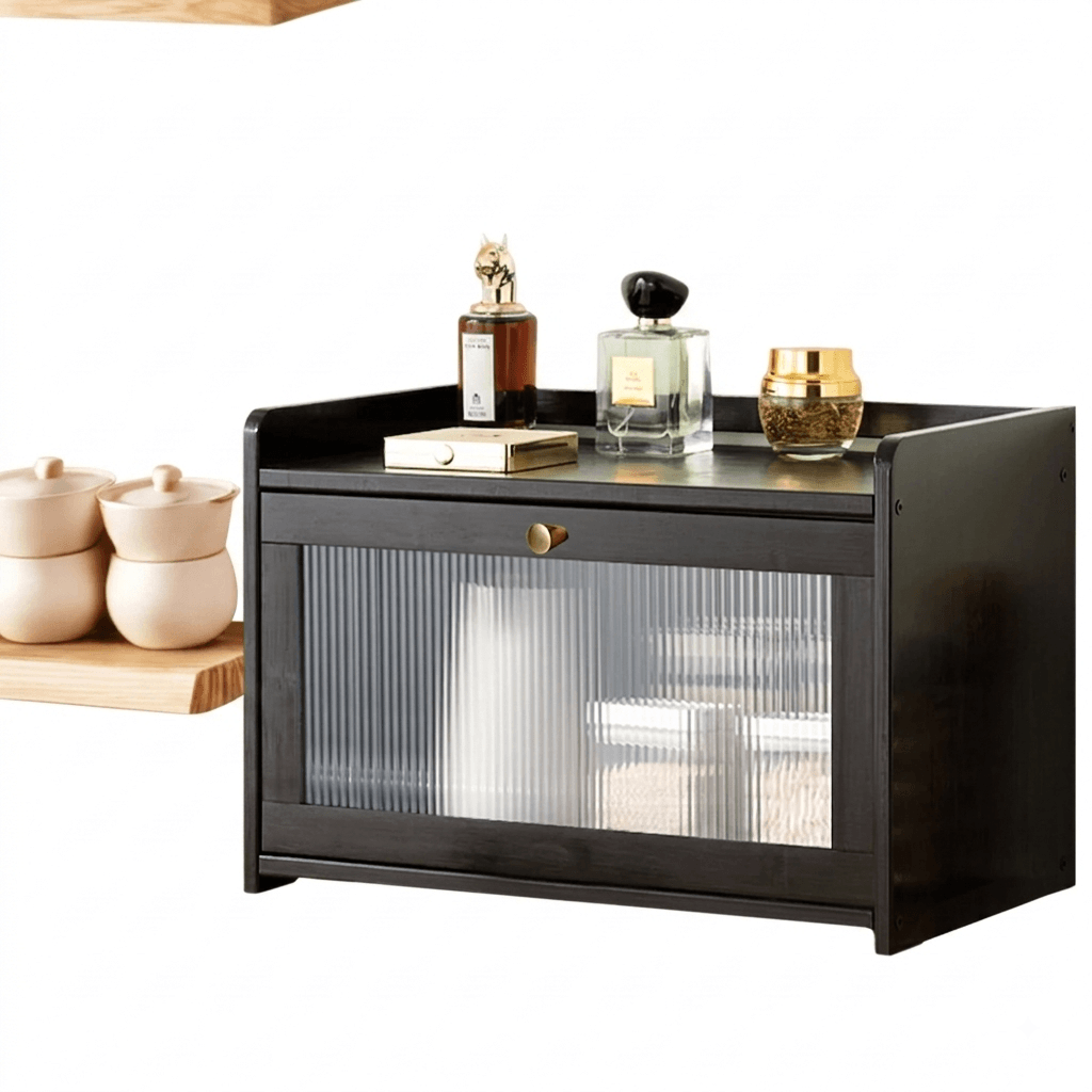 bamboo bread box with acrylic door large capacity kitchen countertop organizers