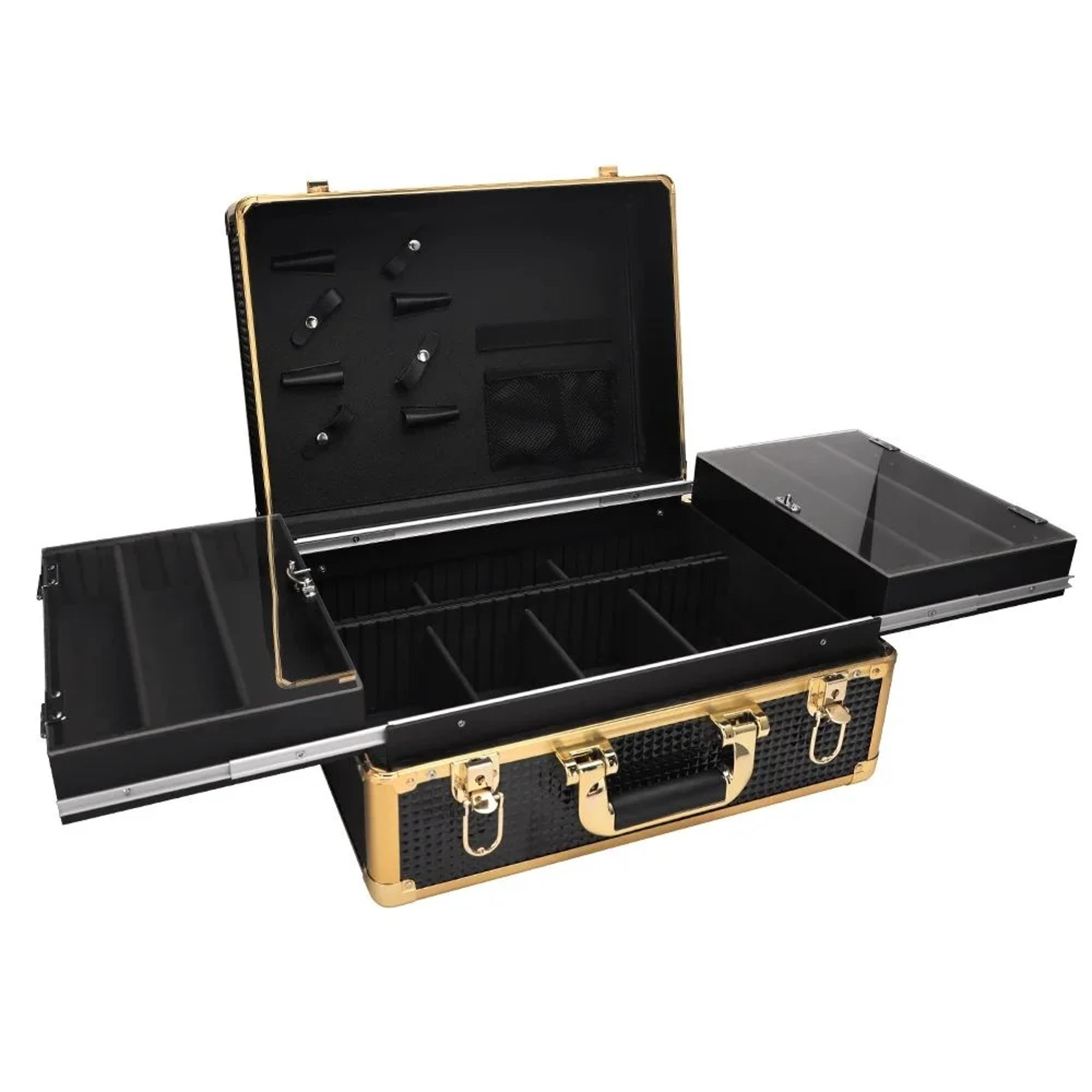 secure double layer lockable makeup organizer and hair tool storage case