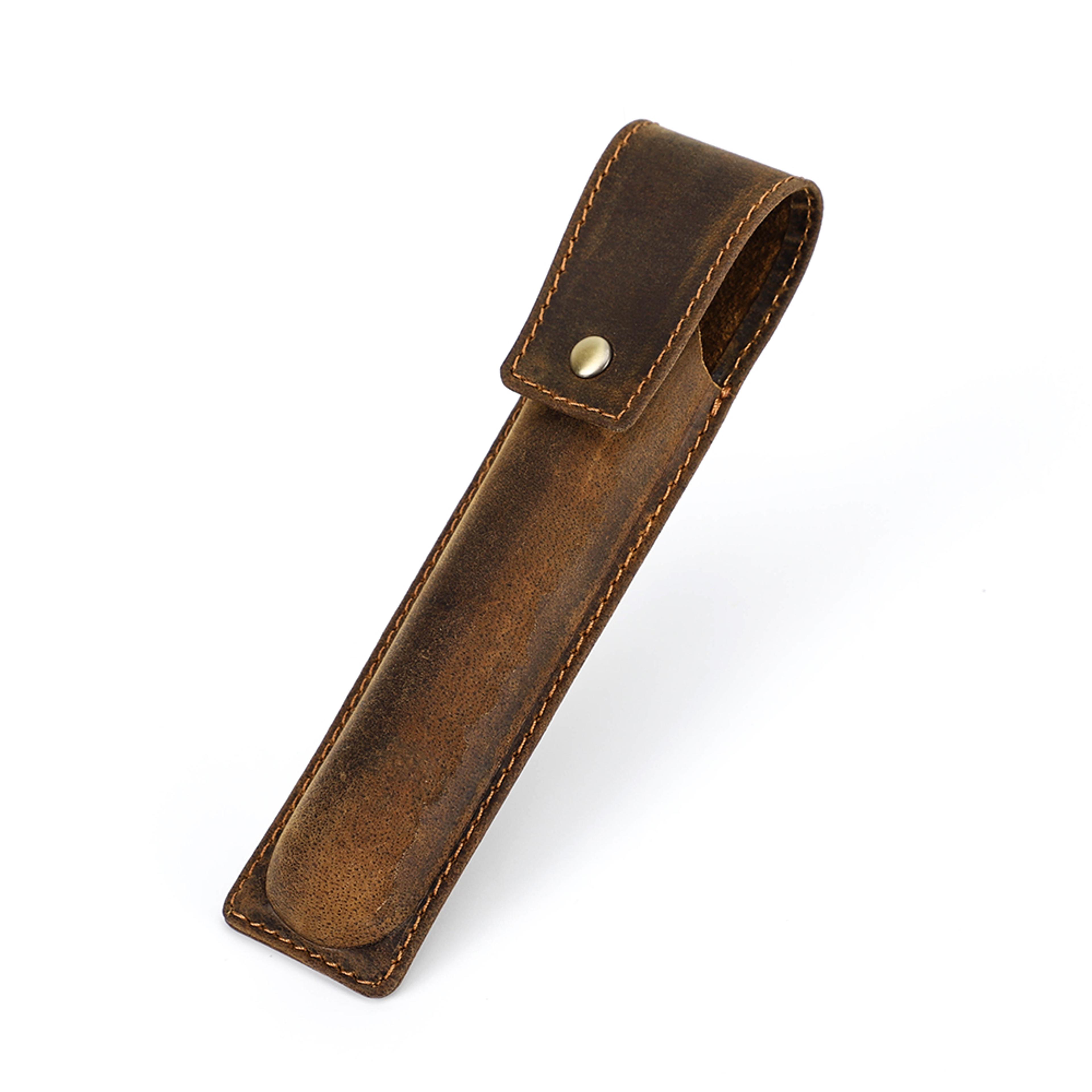 handmade cowhide leather pen holder vintage crazy horse pencil case for office and