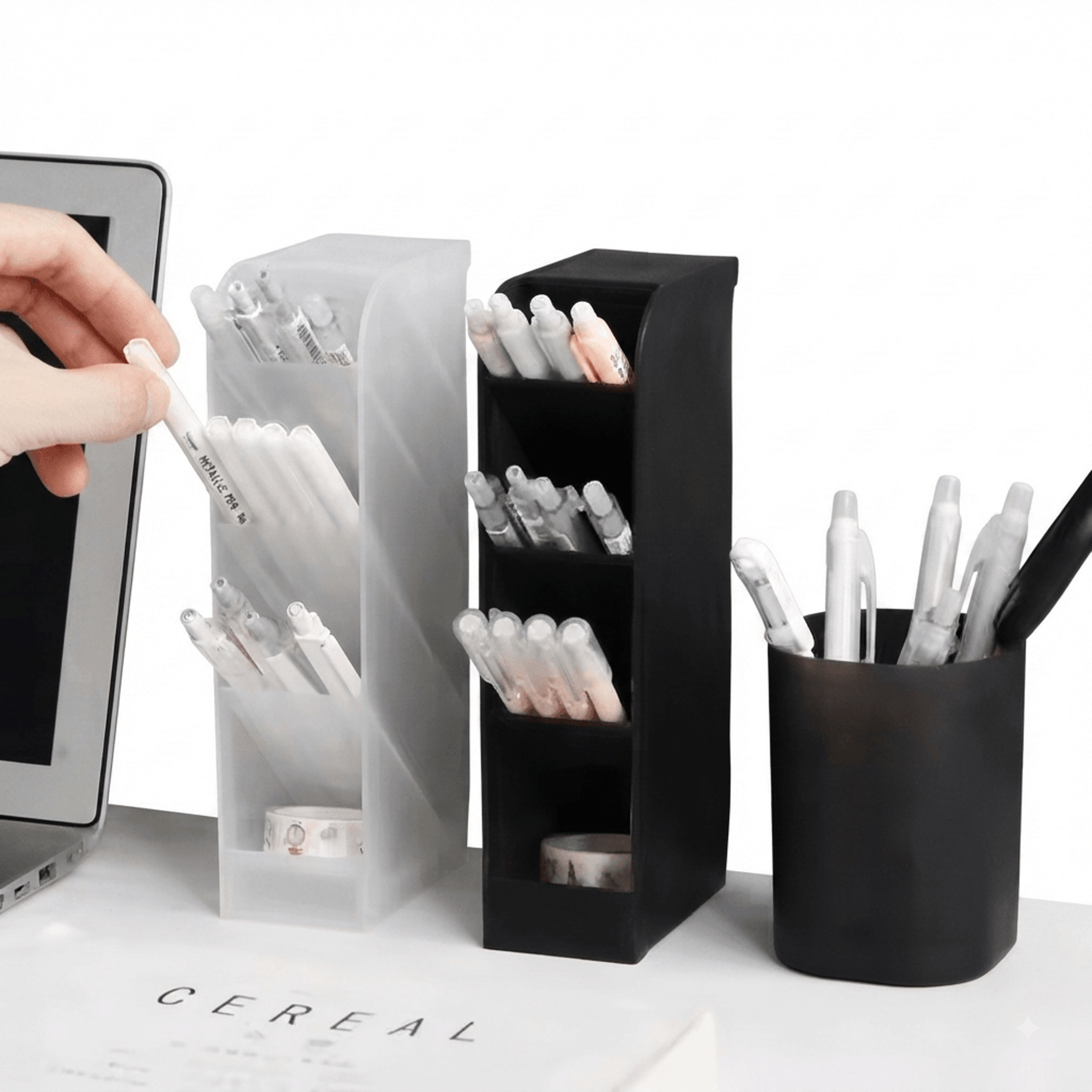 transparent frosted desktop organizer multifunctional pen holder makeup brush storage cup
