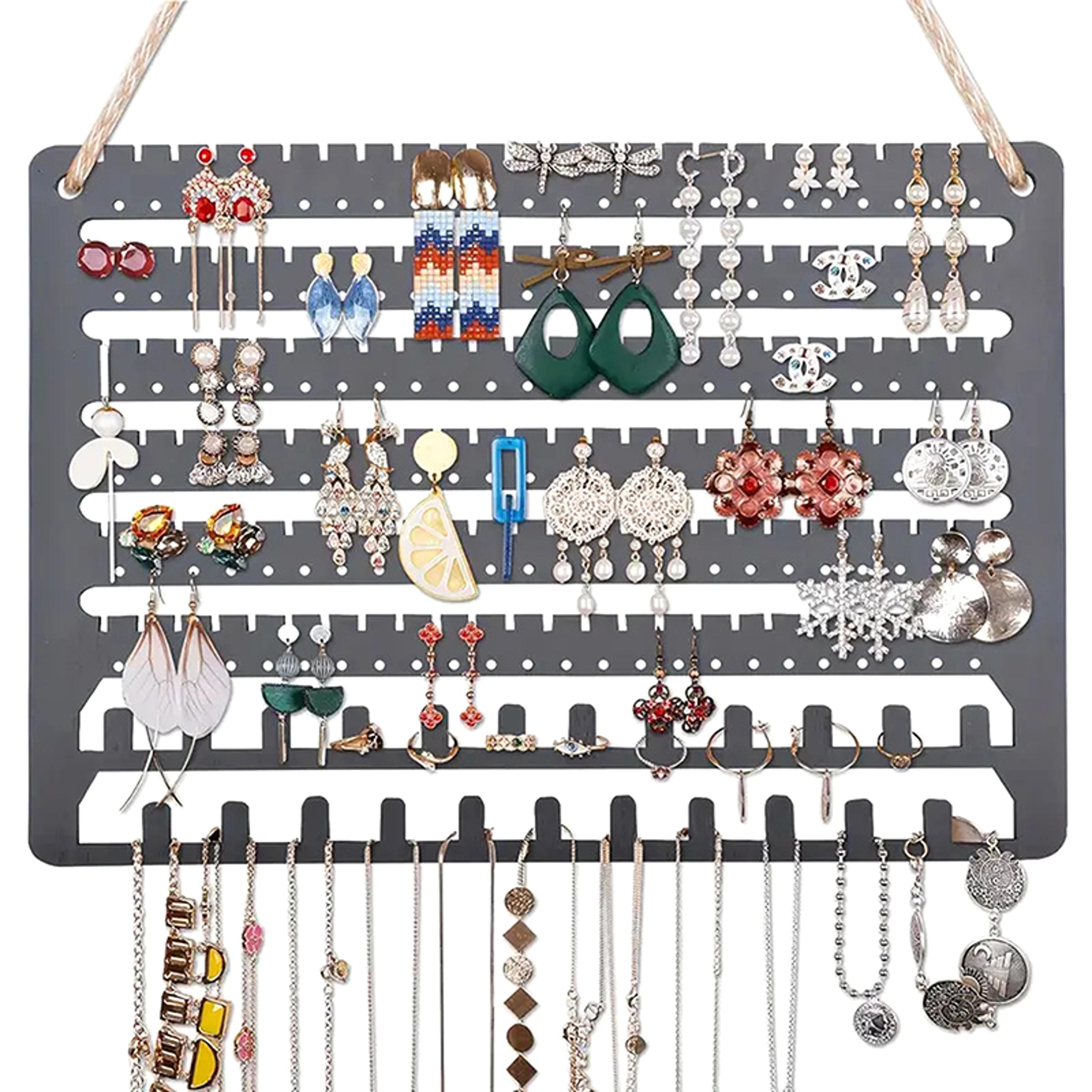 wooden wall mounted jewelry organizer necklace earrings display rack