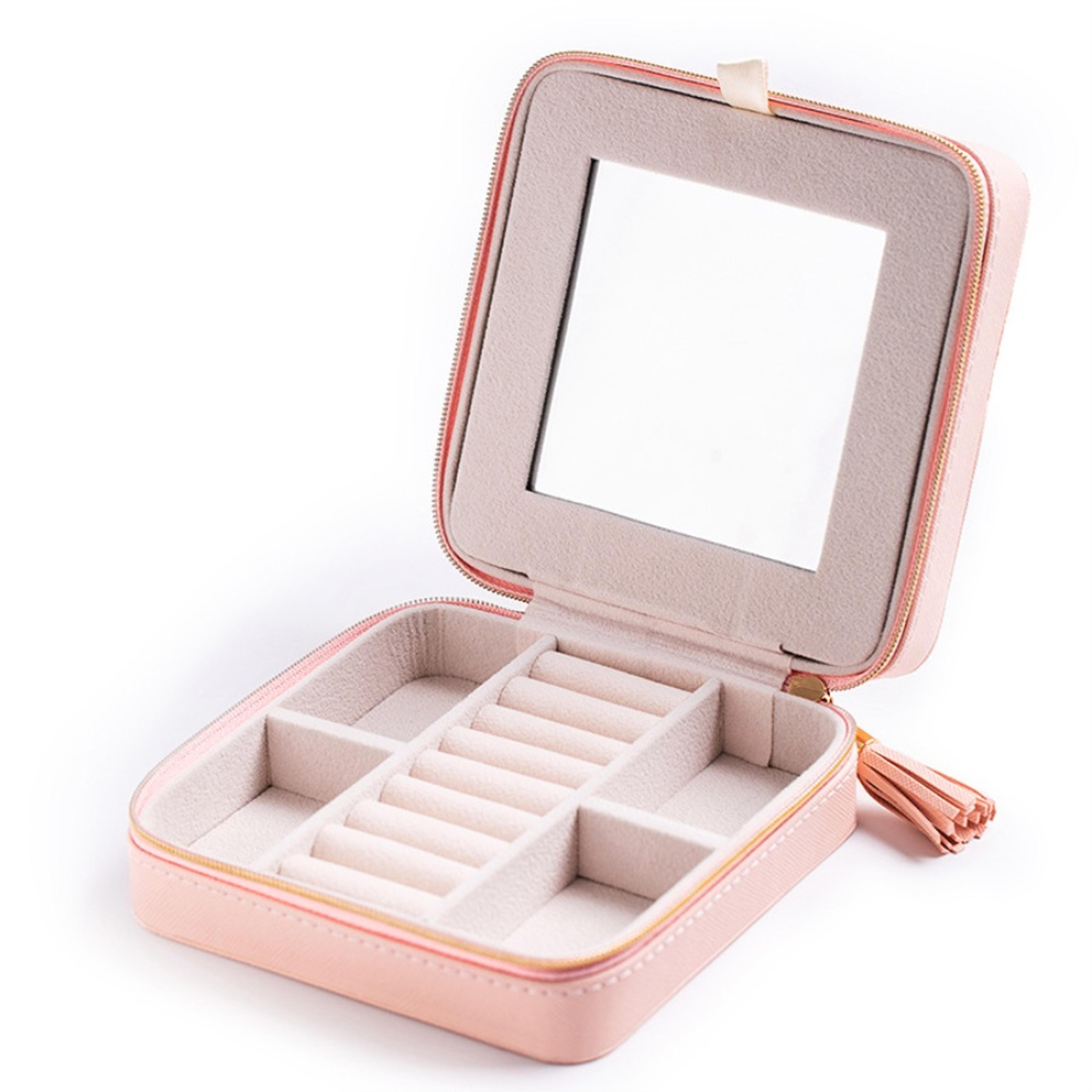 portable travel jewelry organizer case with mirror pu leather jewelry storage