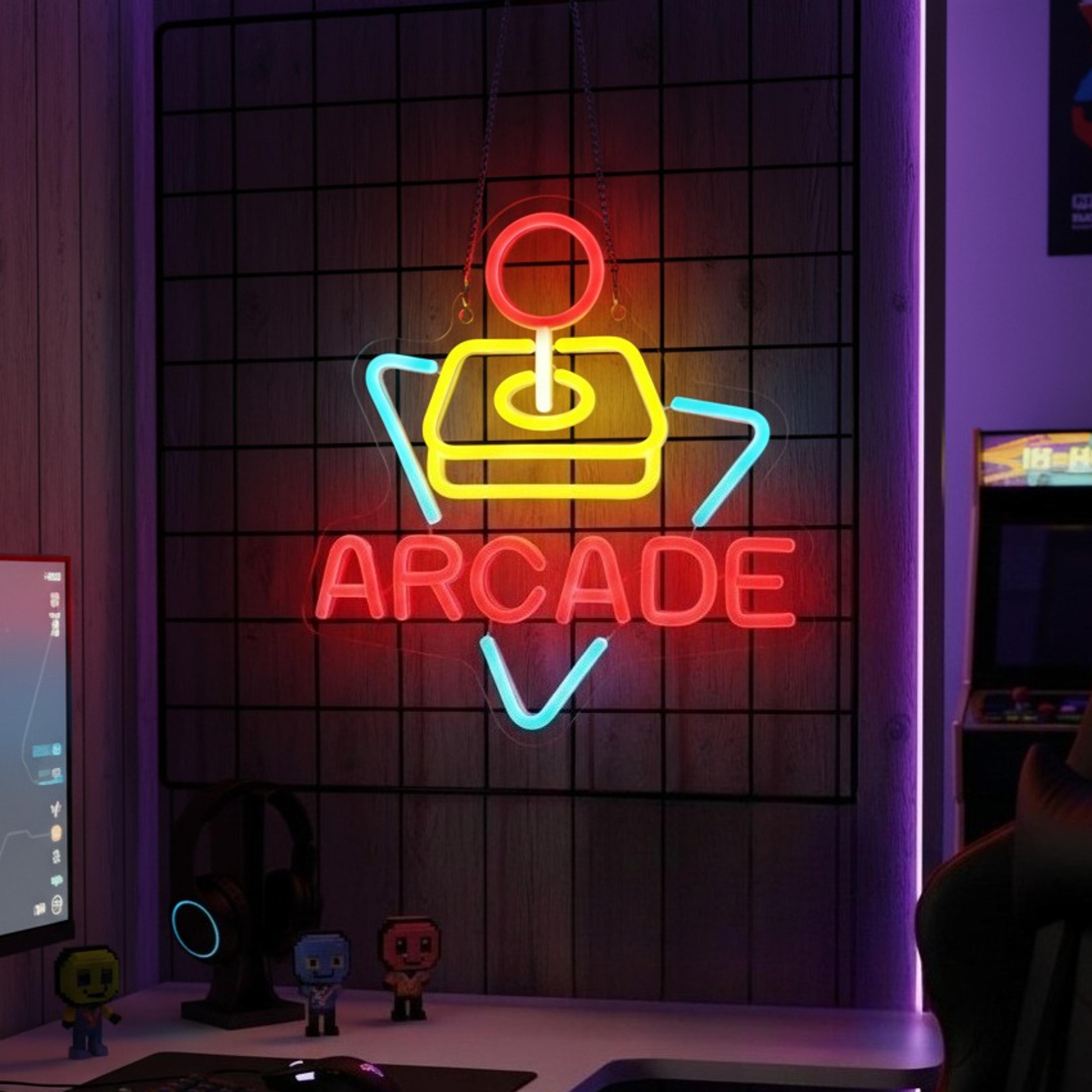 retro arcade neon sign usb powered wall decor for gaming rooms and bars