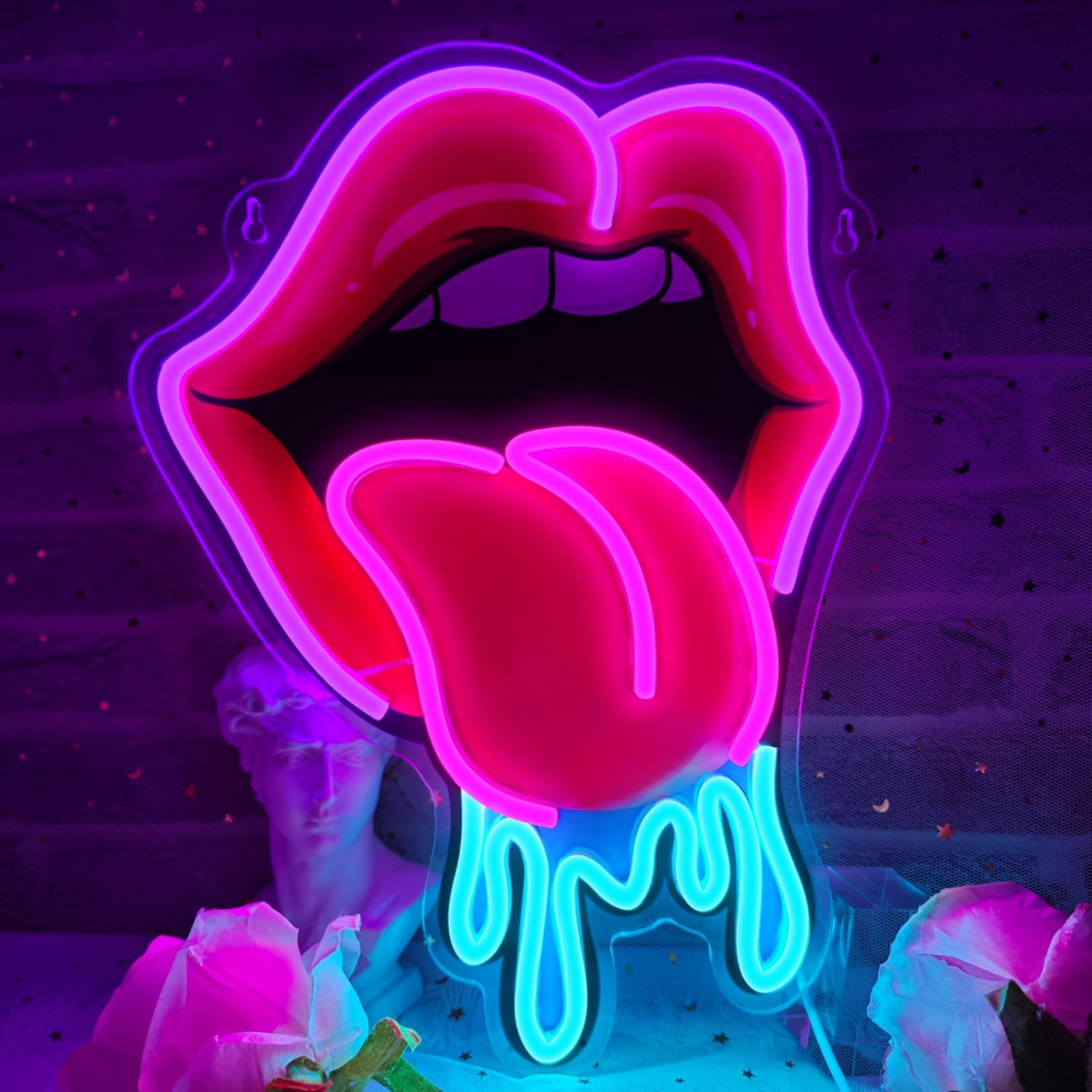 usb dimmable lips neon sign with dripping tongue led wall light for bedroom bar decor