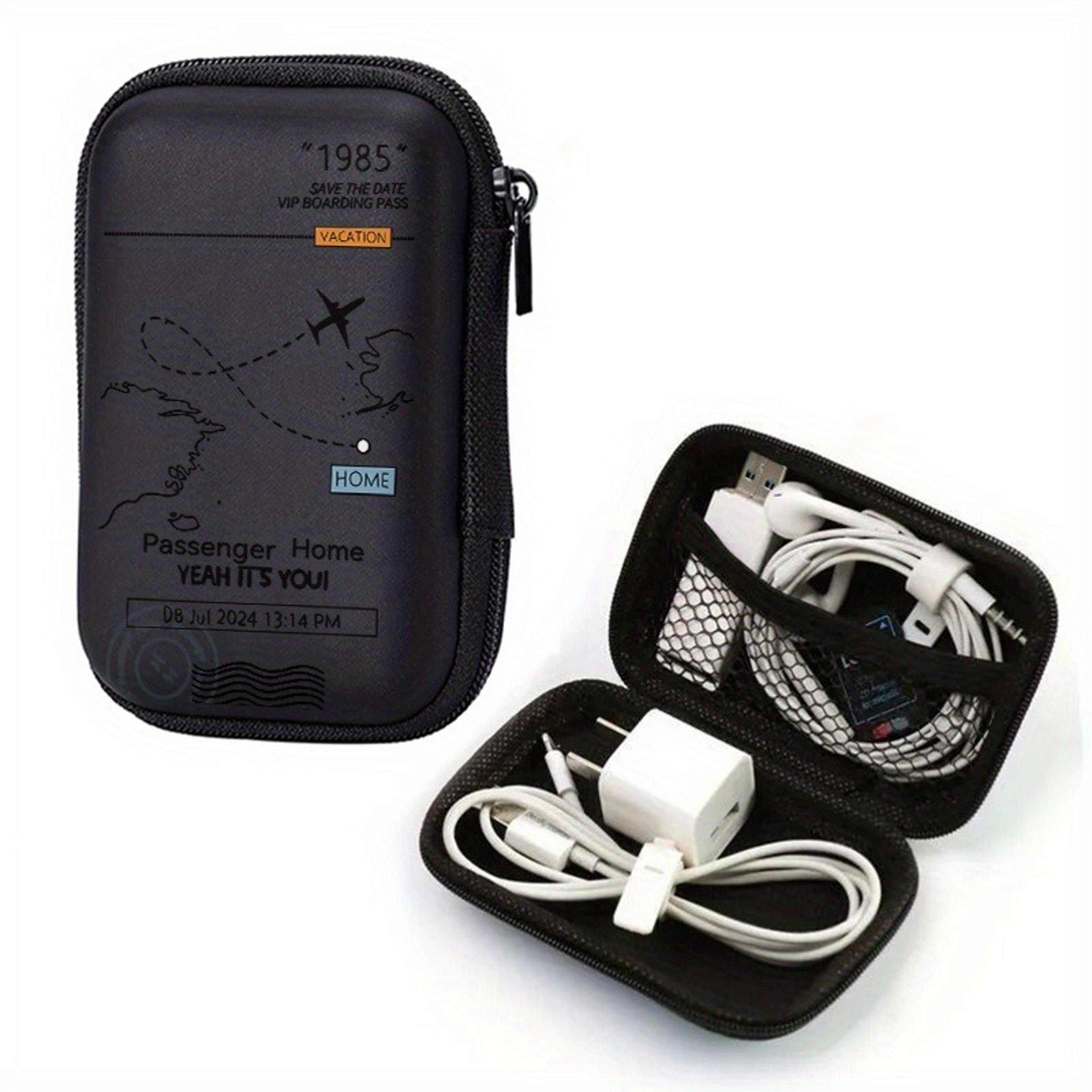airplane route print eva hard shell travel organizer case for electronics and cables