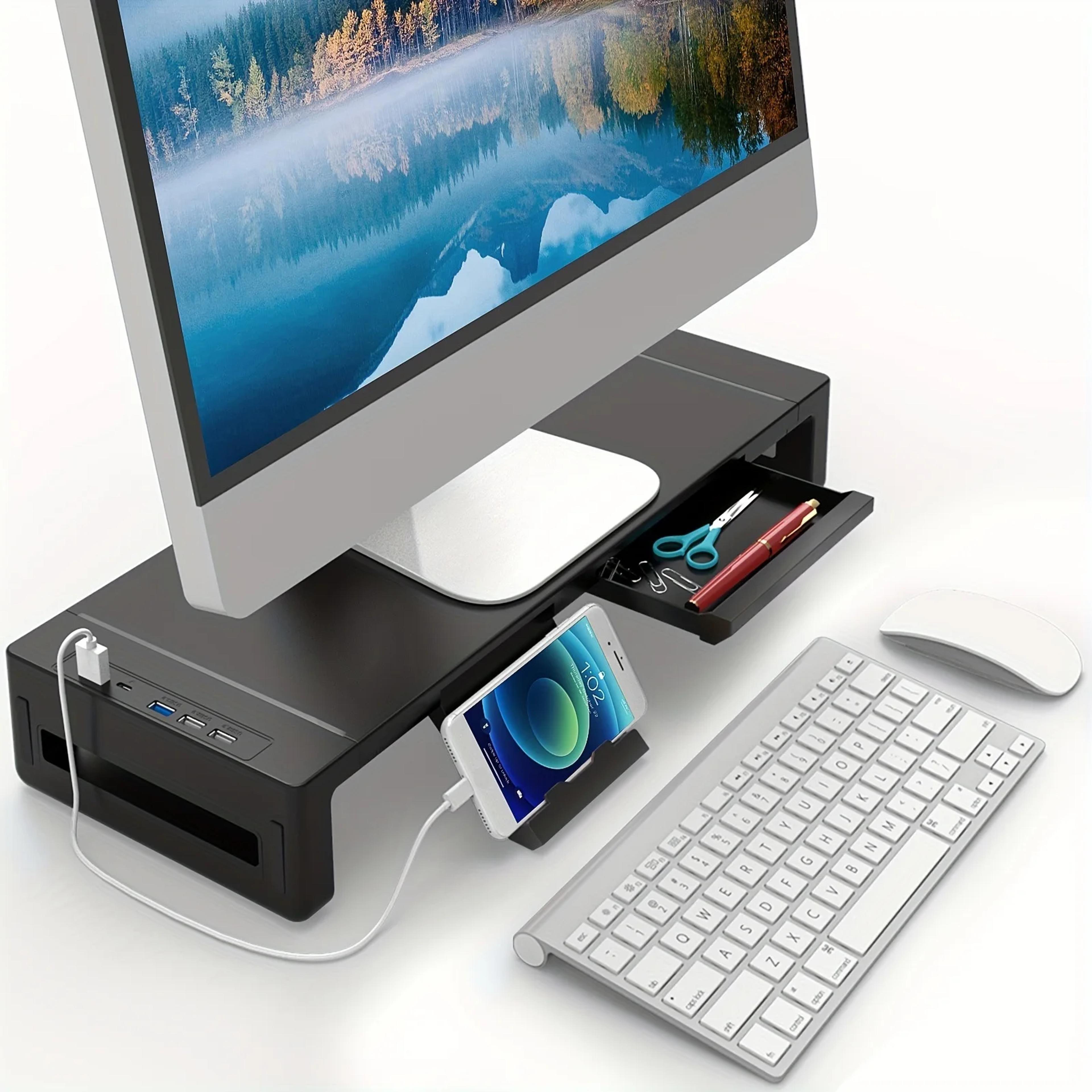 adjustable monitor stand riser with storage drawer foldable desk shelf organizer
