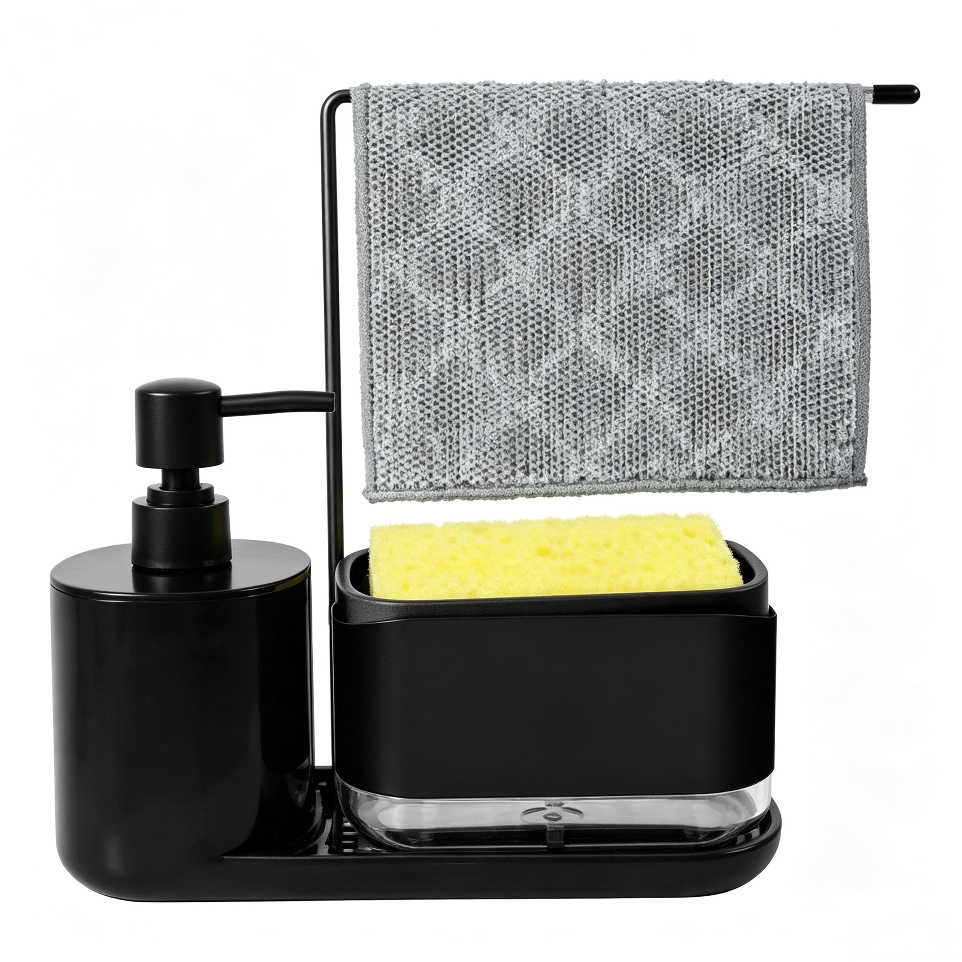 dual soap dispenser with sponge holder tray kitchen sink organizer for dish soap and cleaning accessories