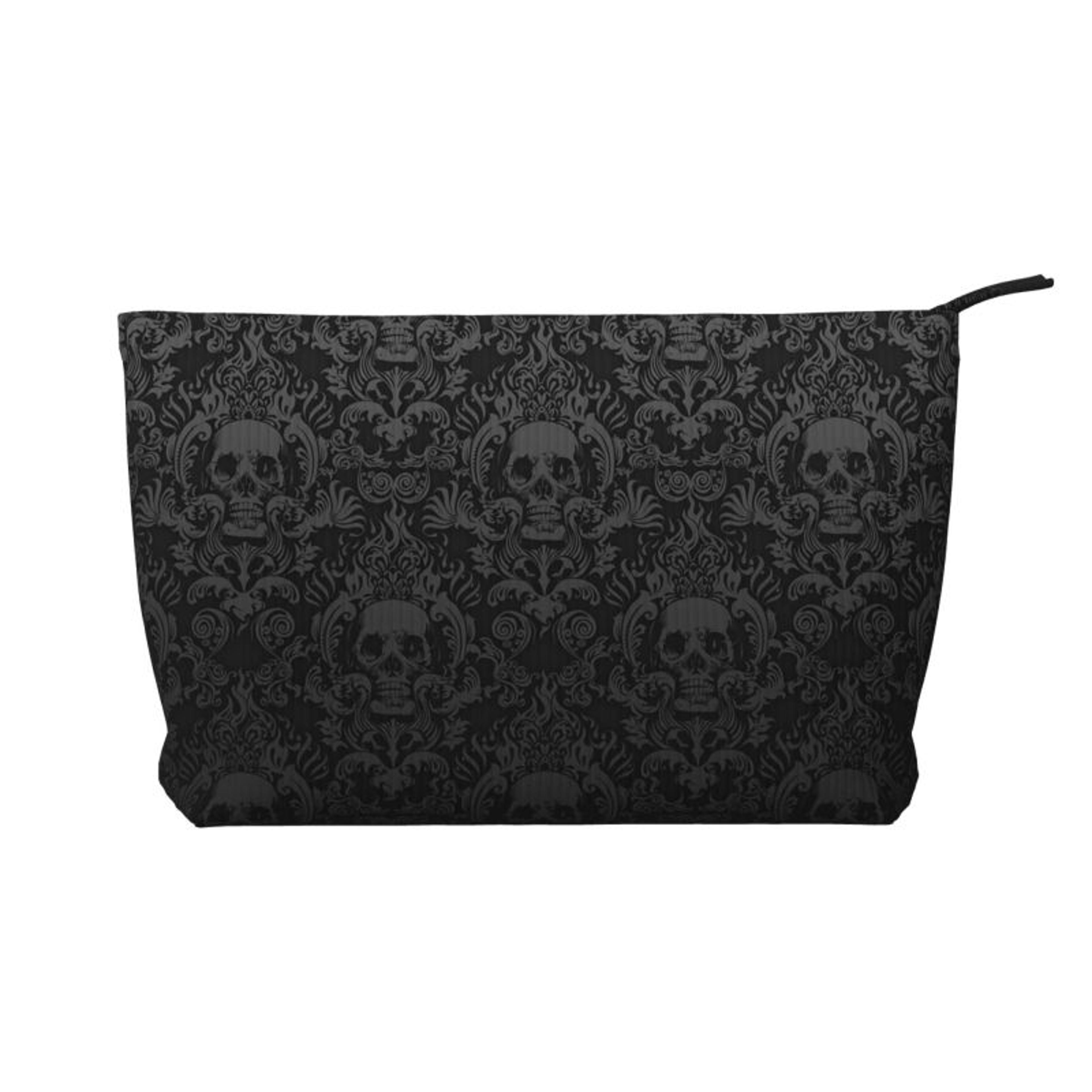 gothic skull damask travel cosmetic bag womens makeup organizer portable toiletry storage cases