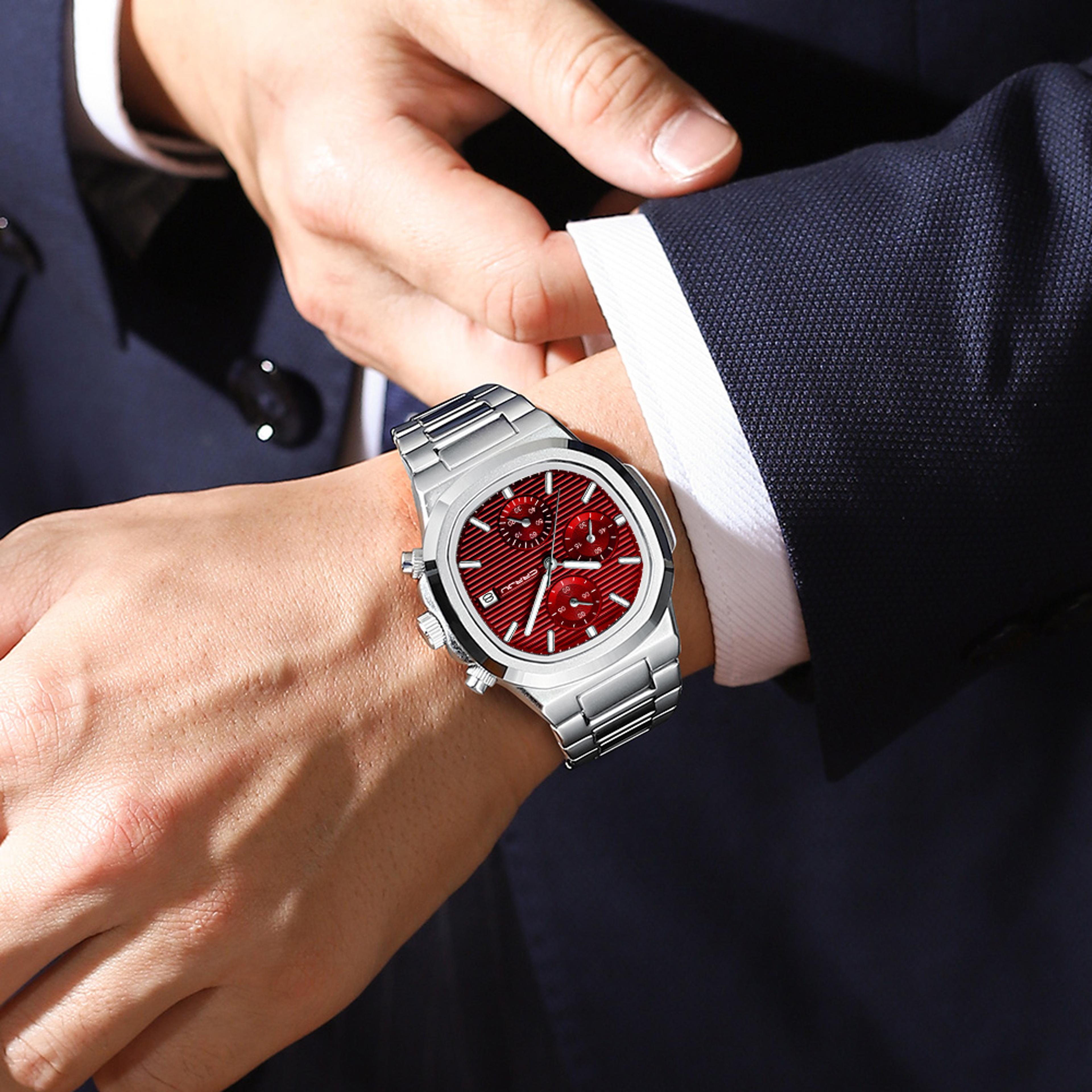 luxury square stainless steel men watch waterproof business quartz luminous date watch