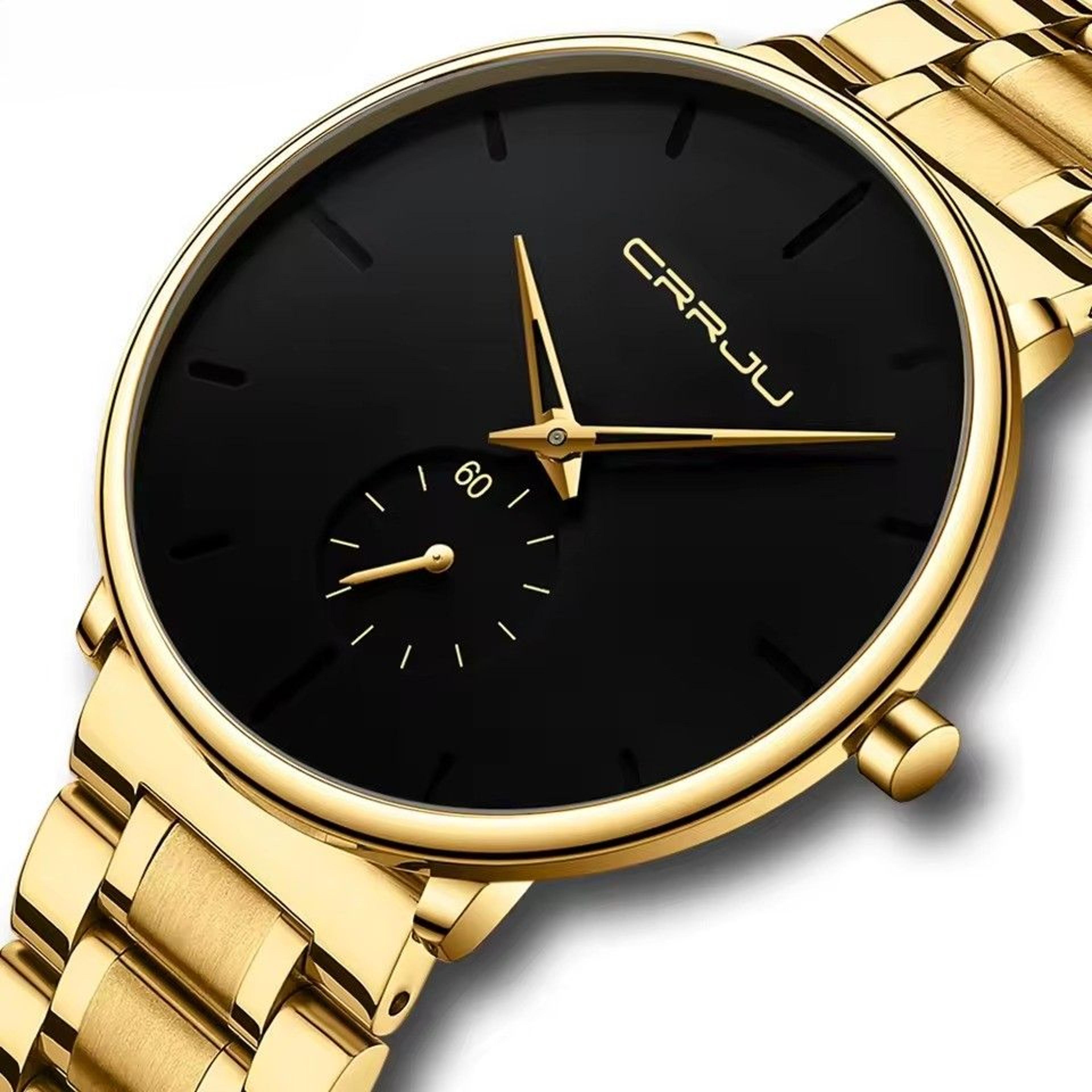 military sport gold quartz mens watch waterproof steel wristwatch
