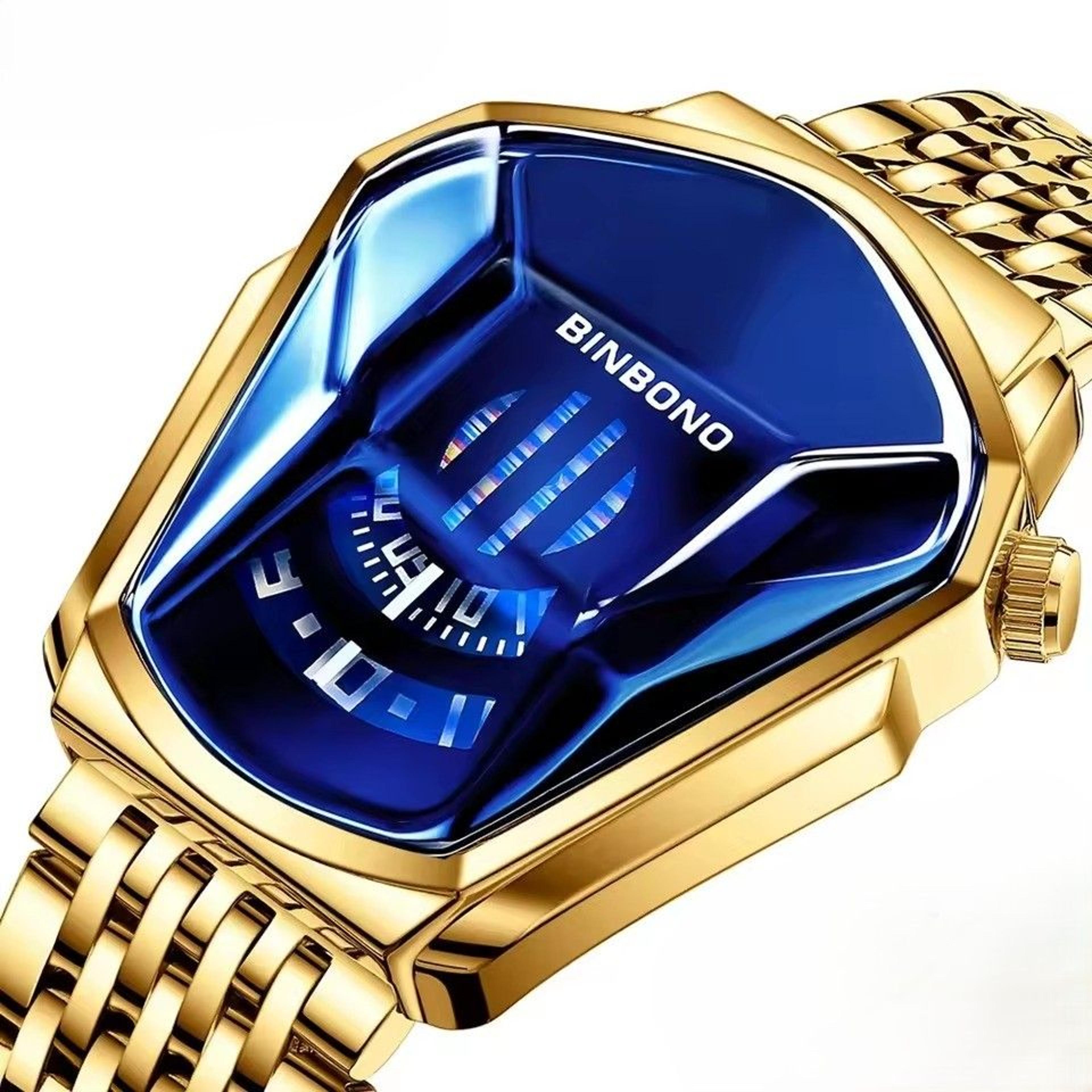 luxury golden military motorcycle style stainless steel mens business sports watch