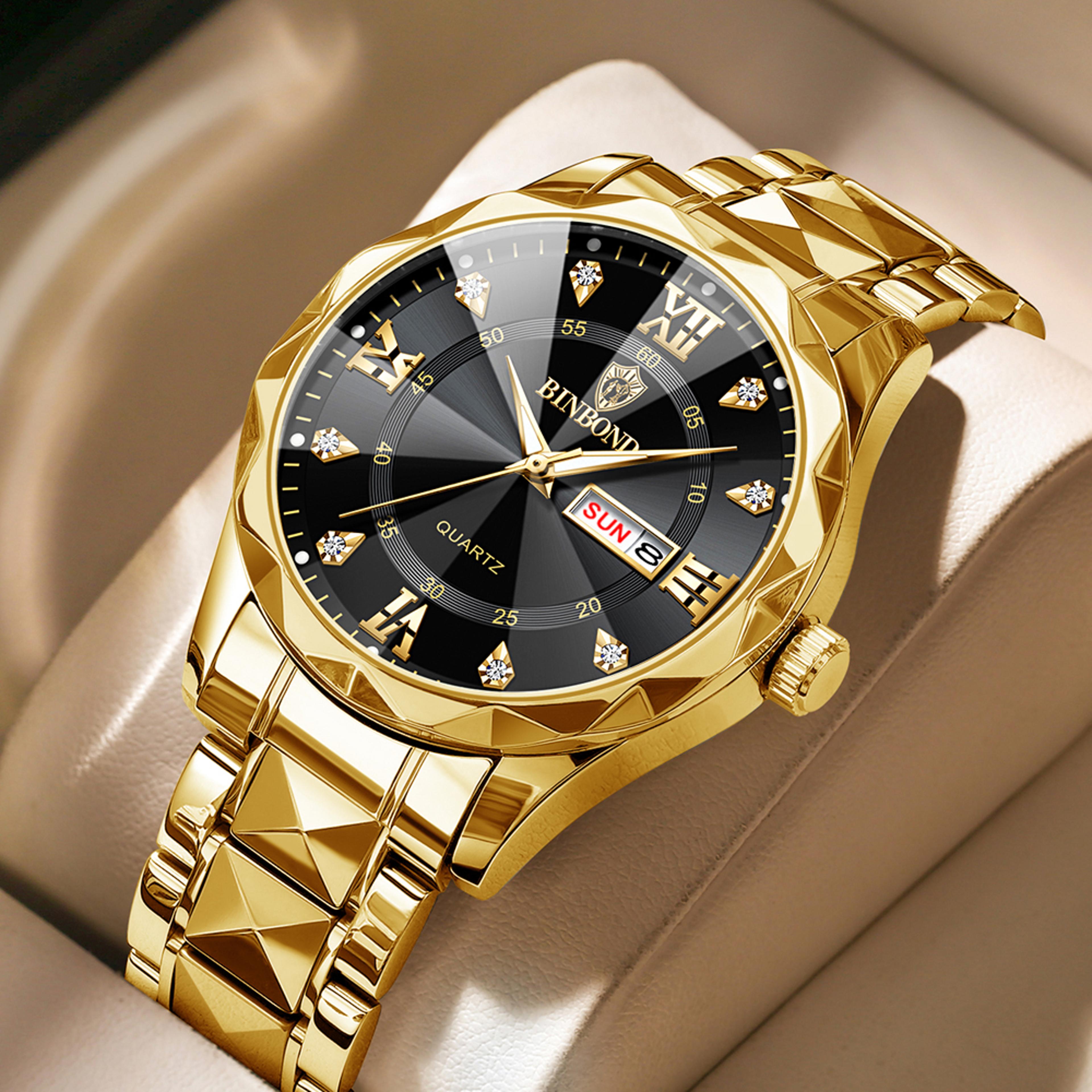 luxury business men watch waterproof quartz wristwatch with week date display