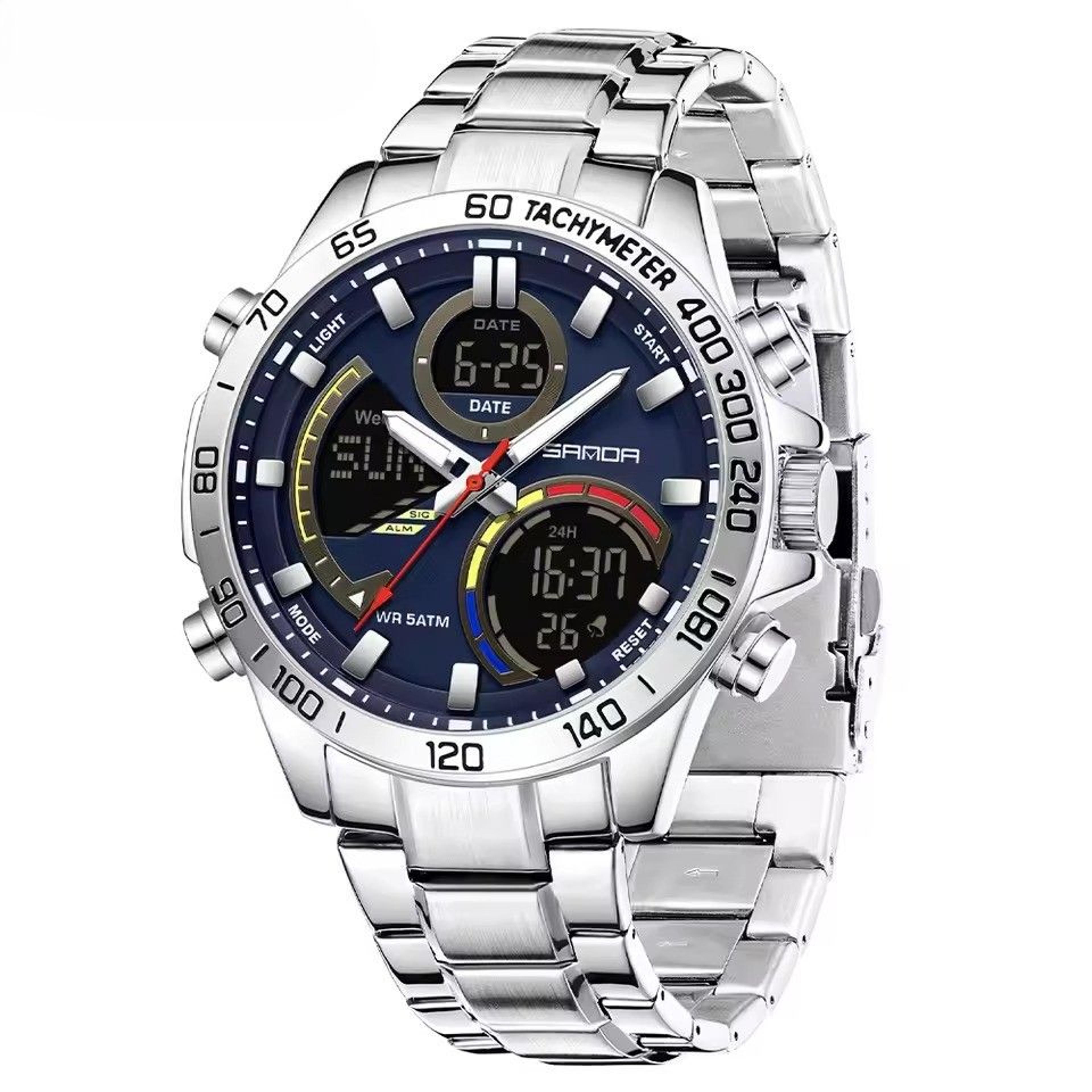 electronic steel band men's digital watch with alarm waterproof sport style