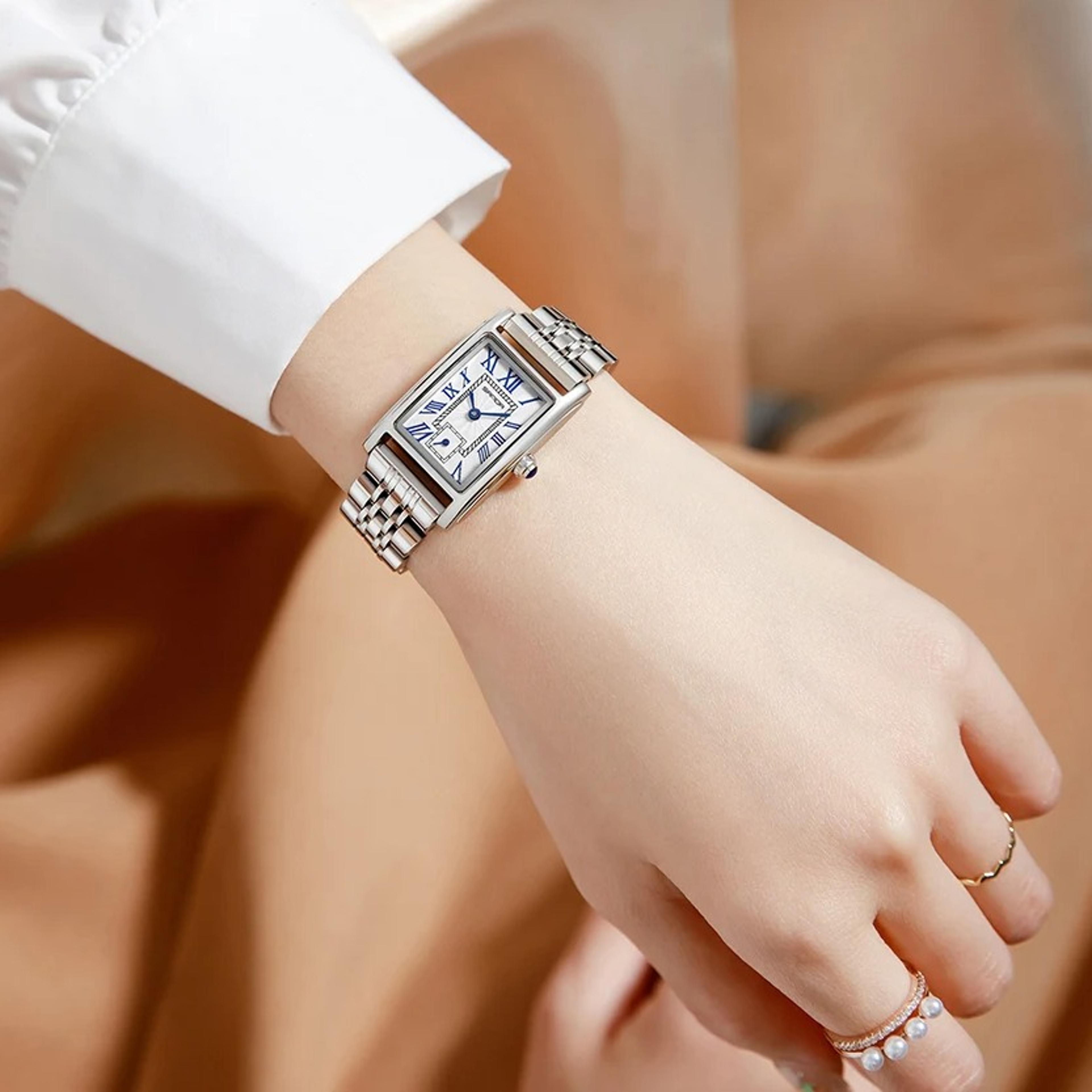 elegant rectangle dial womens quartz watch water resistant business wristwatch