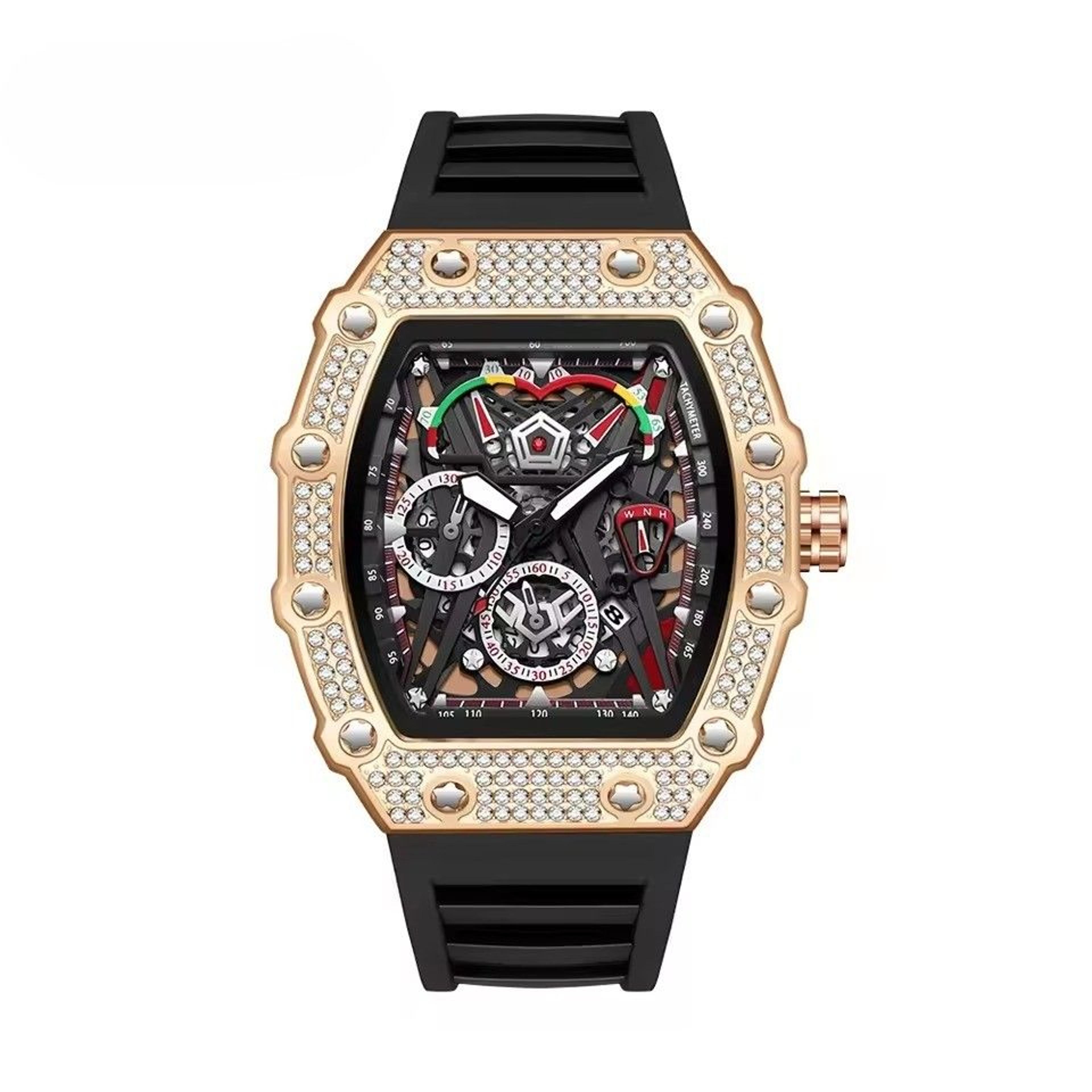 personalized hollow dial mens quartz watch with night light calendar and waterproof design