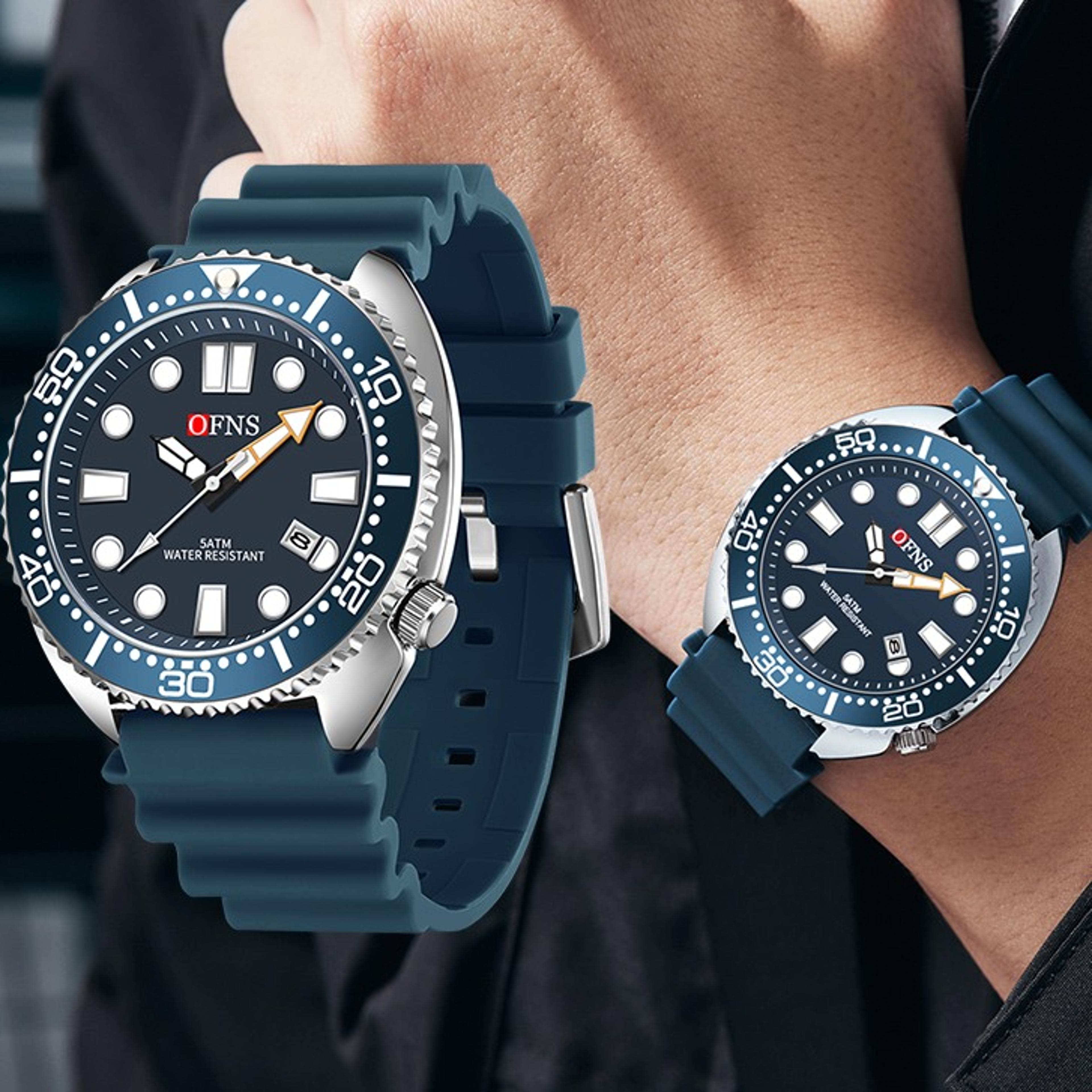simple quartz men's waterproof watch with night light calendar silicone strap