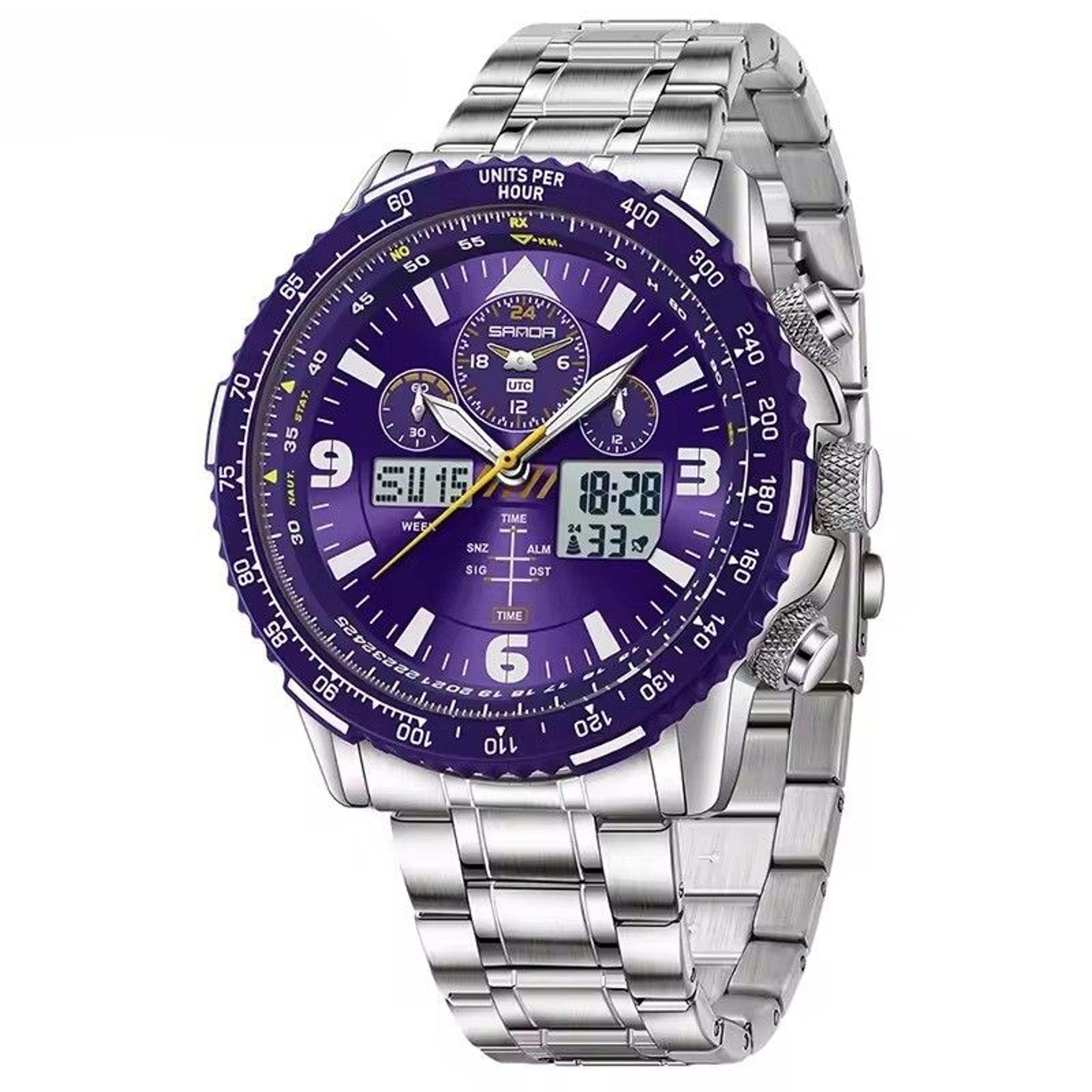 mens stainless steel chronograph quartz watch with date display and waterproof design