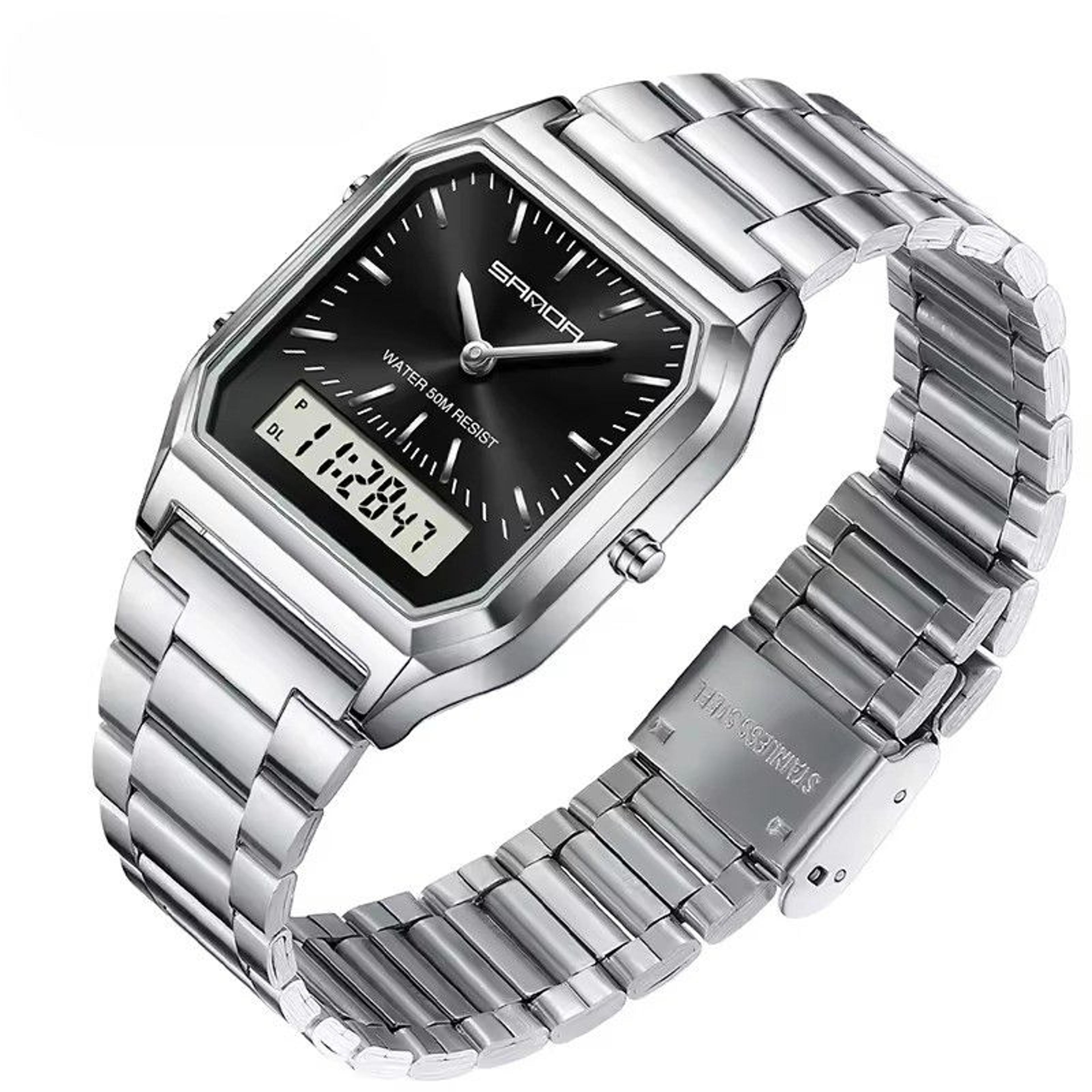 women digital quartz watch stainless steel strap waterproof fashion casual wristwatch