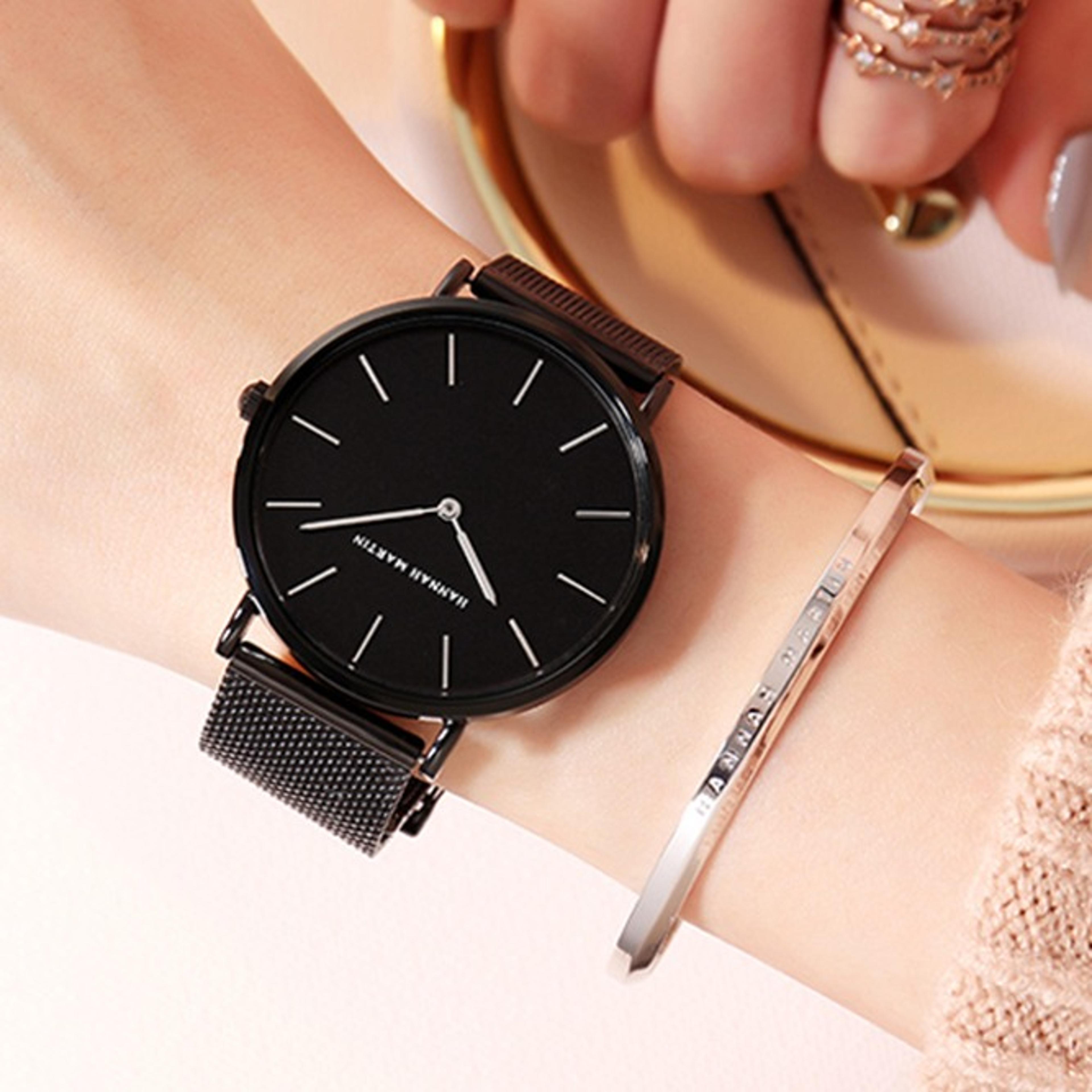 hannah martin women quartz mesh watch ultra thin stainless steel ladies wristwatch