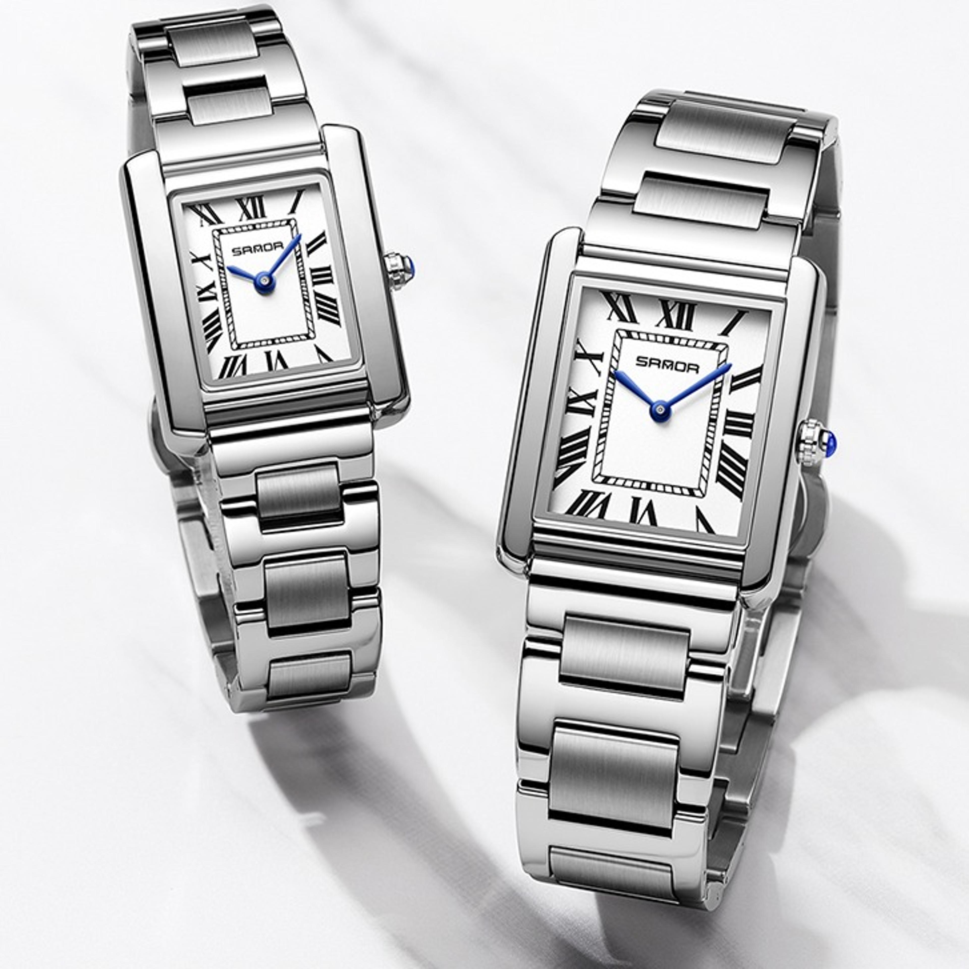 luxury square roman numeral quartz watch for men women stainless steel business wristwatch