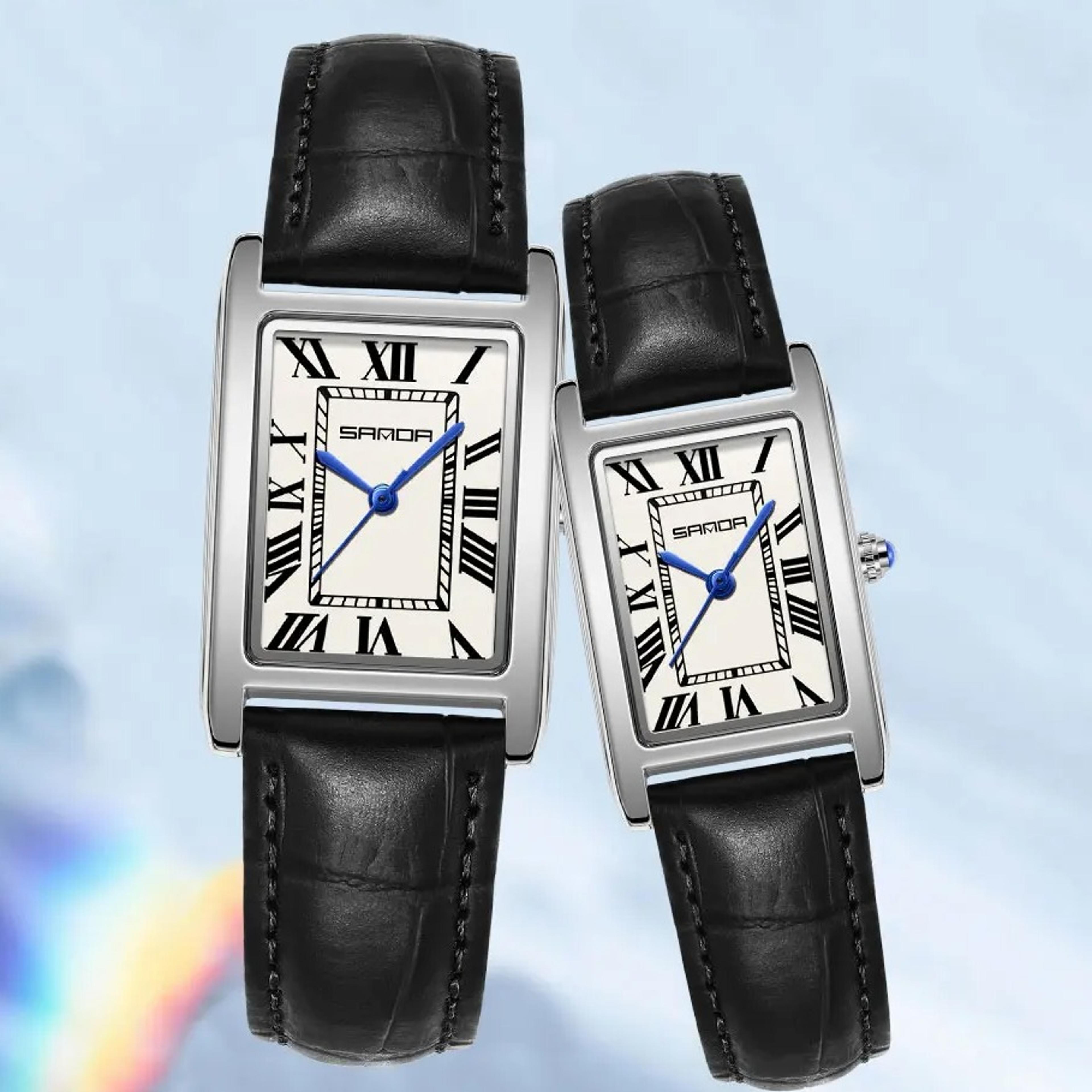 luxury tank couple watch set with leather strap square dial quartz watches