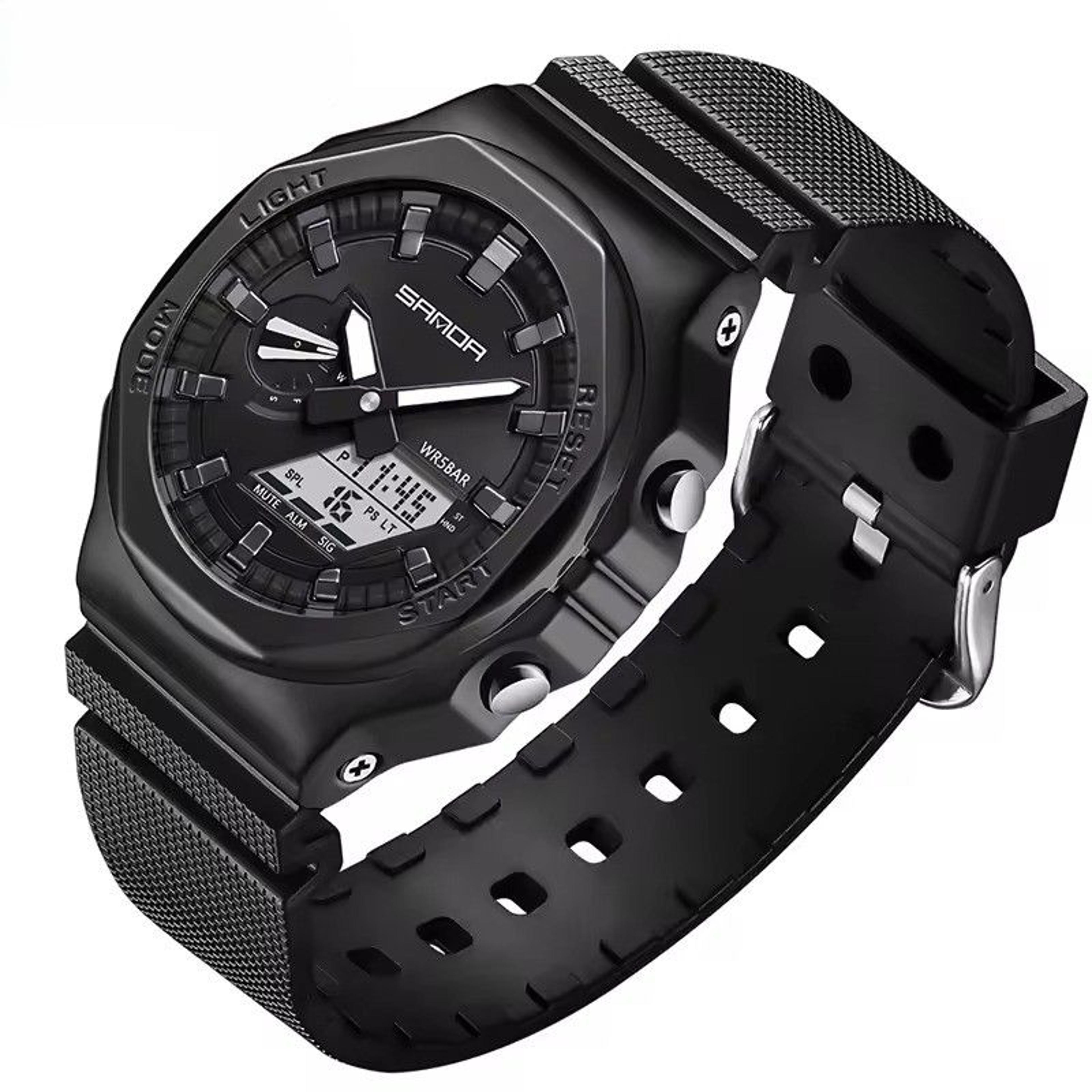 military sport men watch waterproof led dual display quartz wristwatch