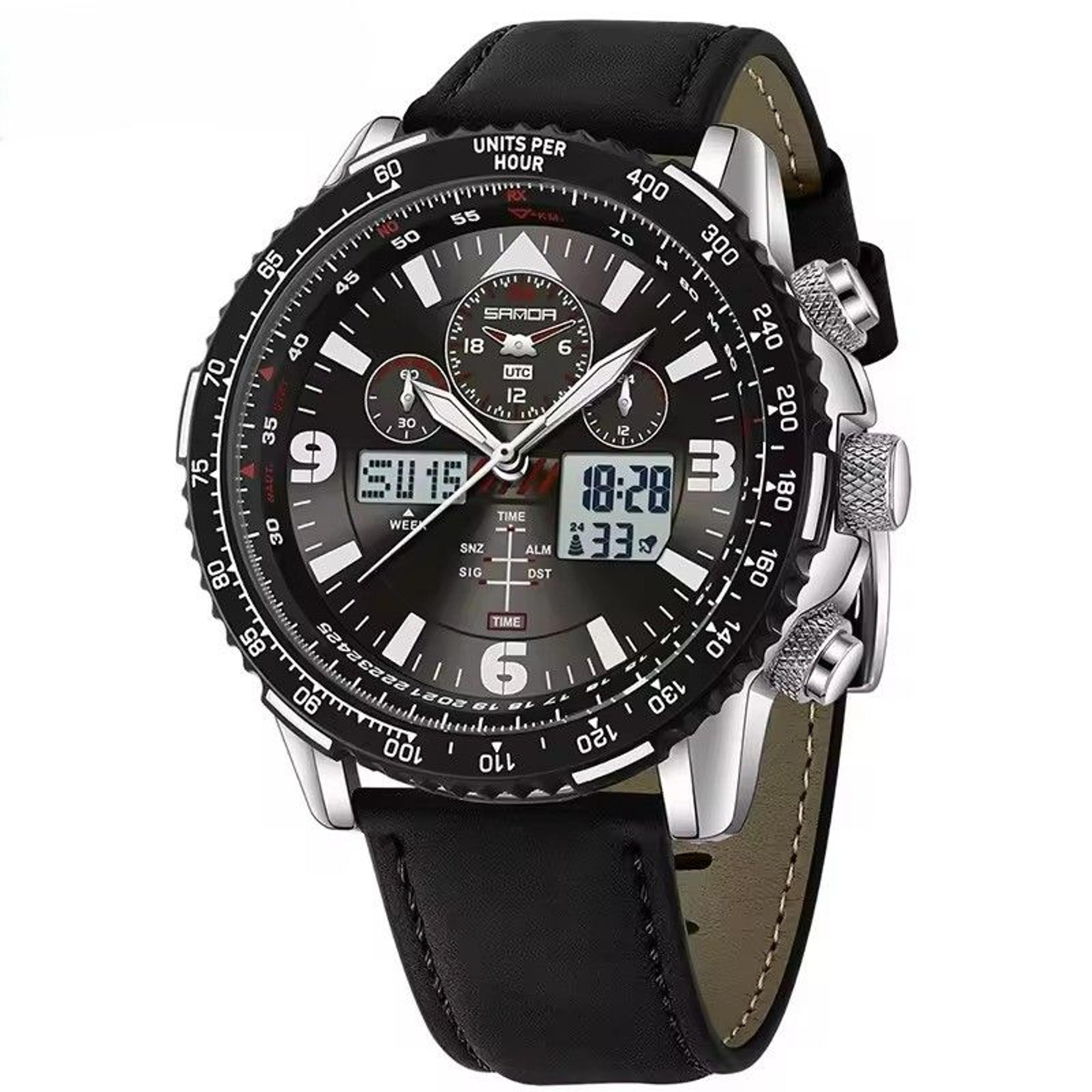 fashion men quartz sports watch with led luminous display waterproof military chronograph