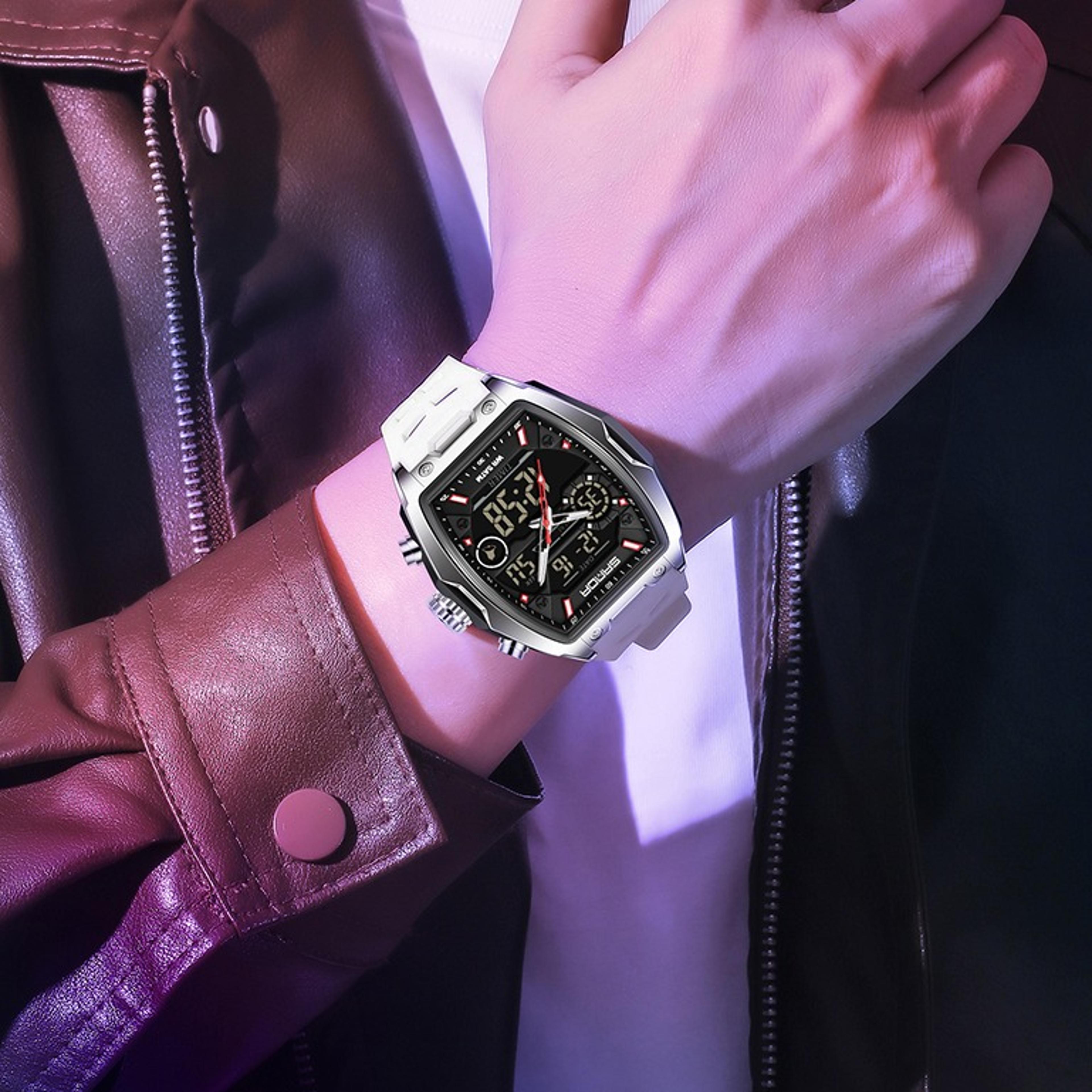 big dial analog digital sports watch for men with dual display