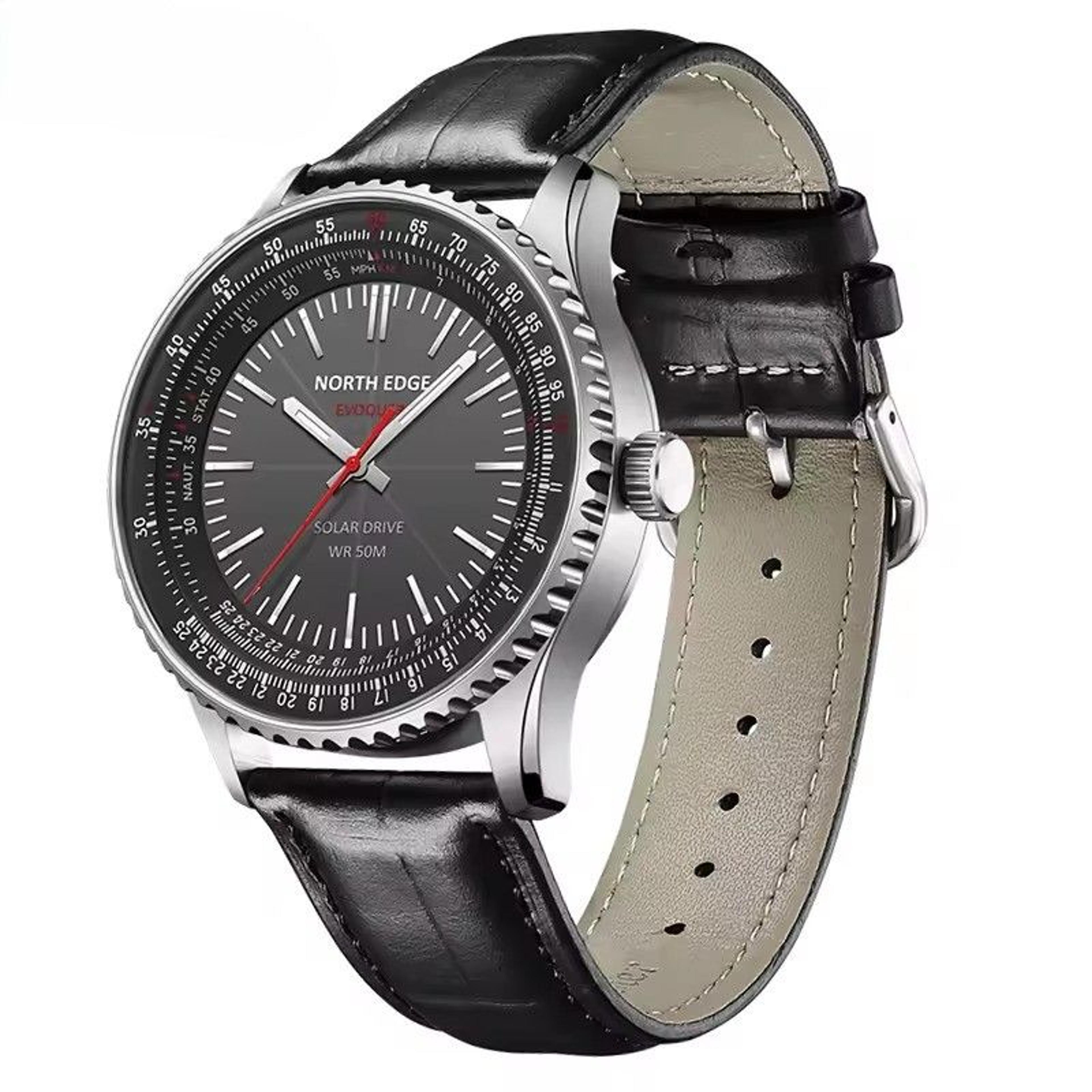 solar powered pilot watch with leather strap