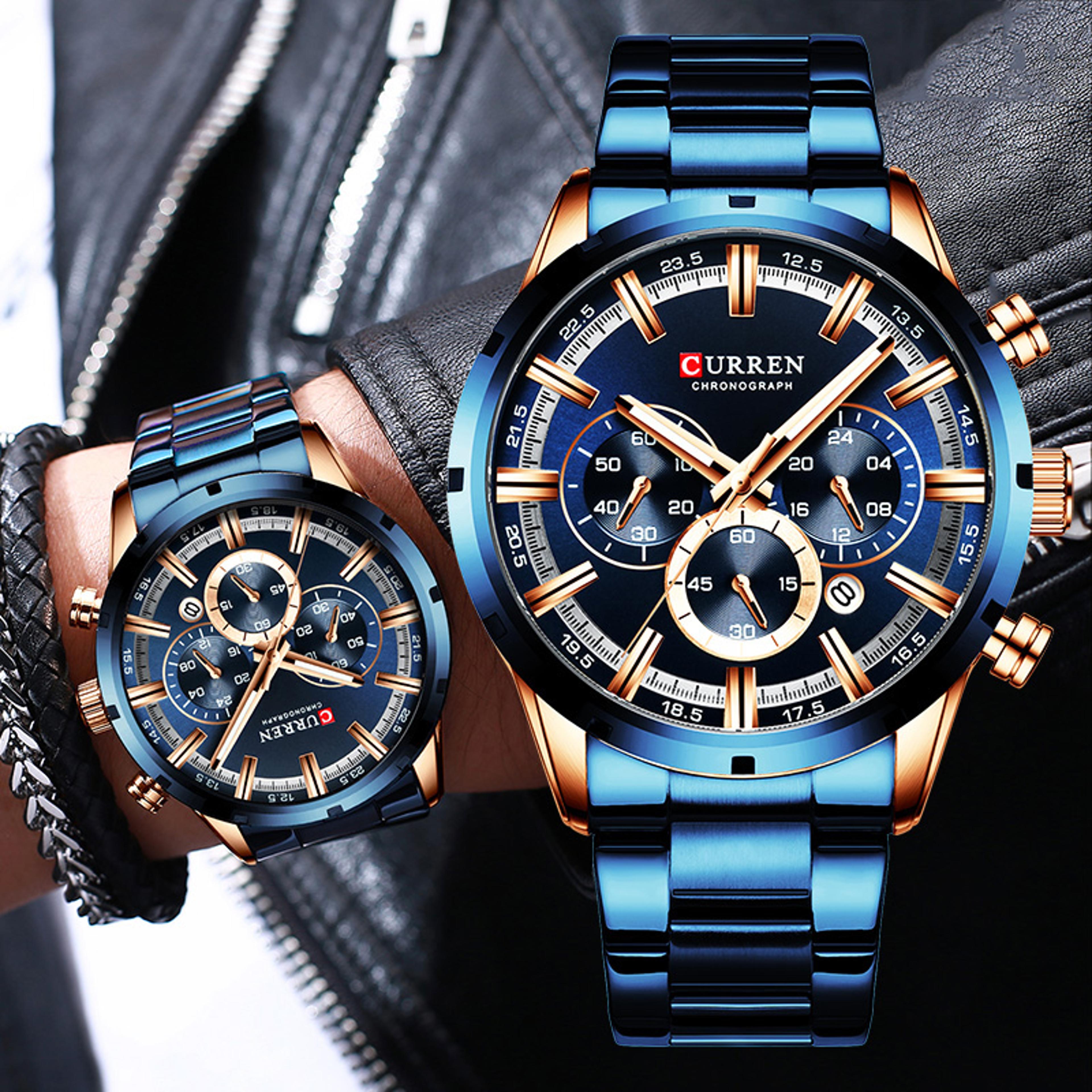 blue dial stainless steel mens watch waterproof business date wristwatch