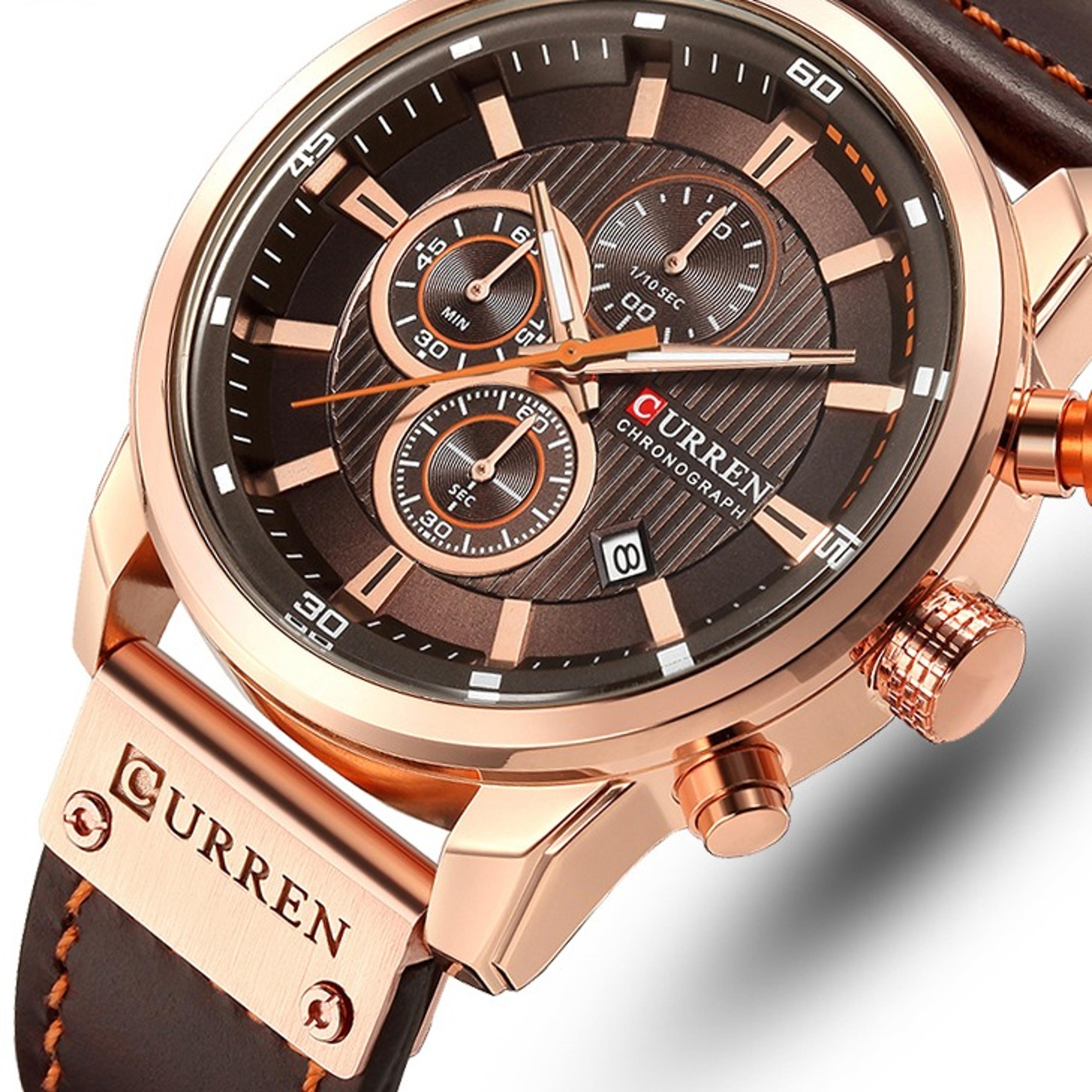 brand leather military sports watch men quartz chronograph wristwatch