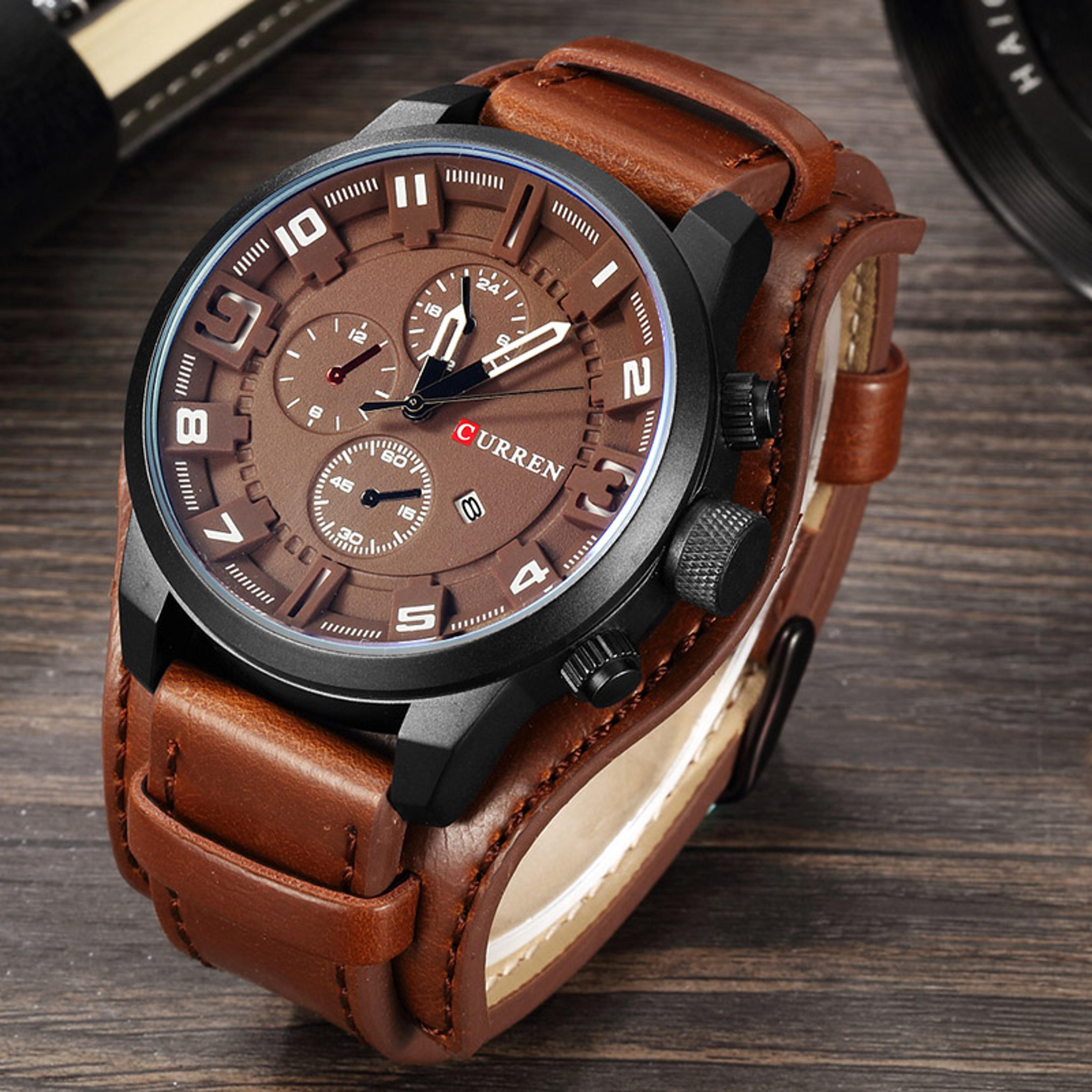 luxury men leather strap quartz watch casual sports date wristwatch