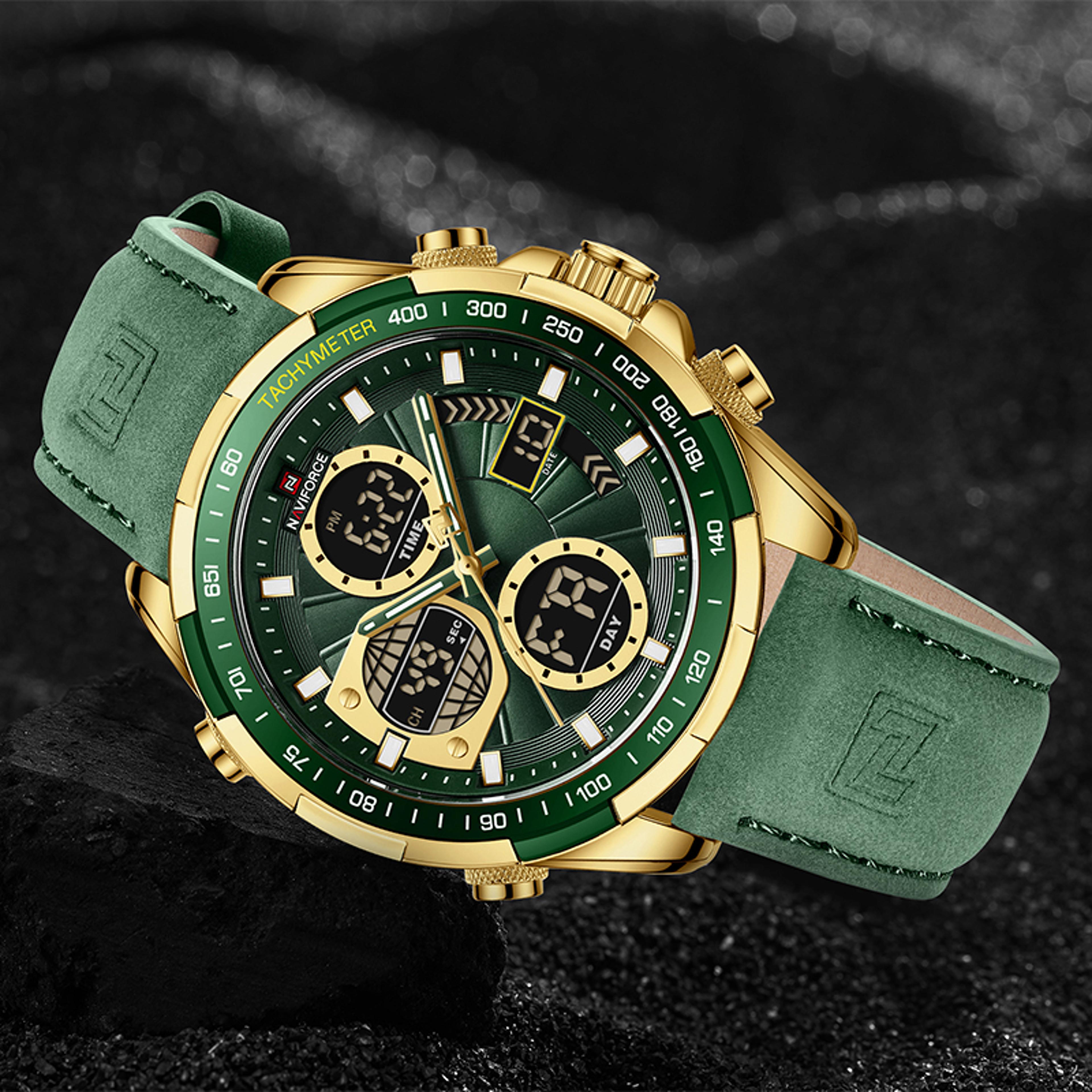 men leather military sport watch waterproof quartz chronograph wristwatch