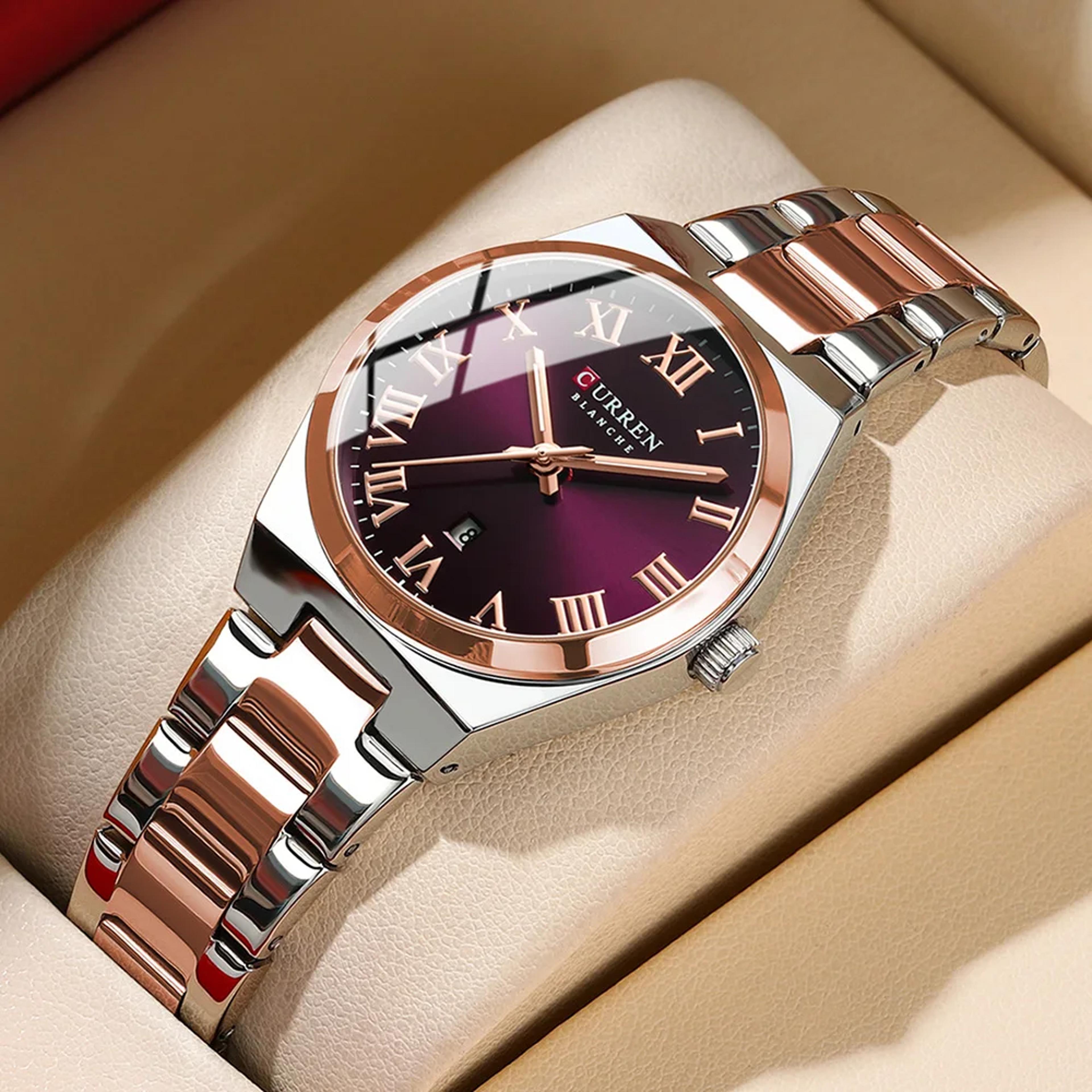 elegant stainless steel bracelet womens fashion dress watch with date