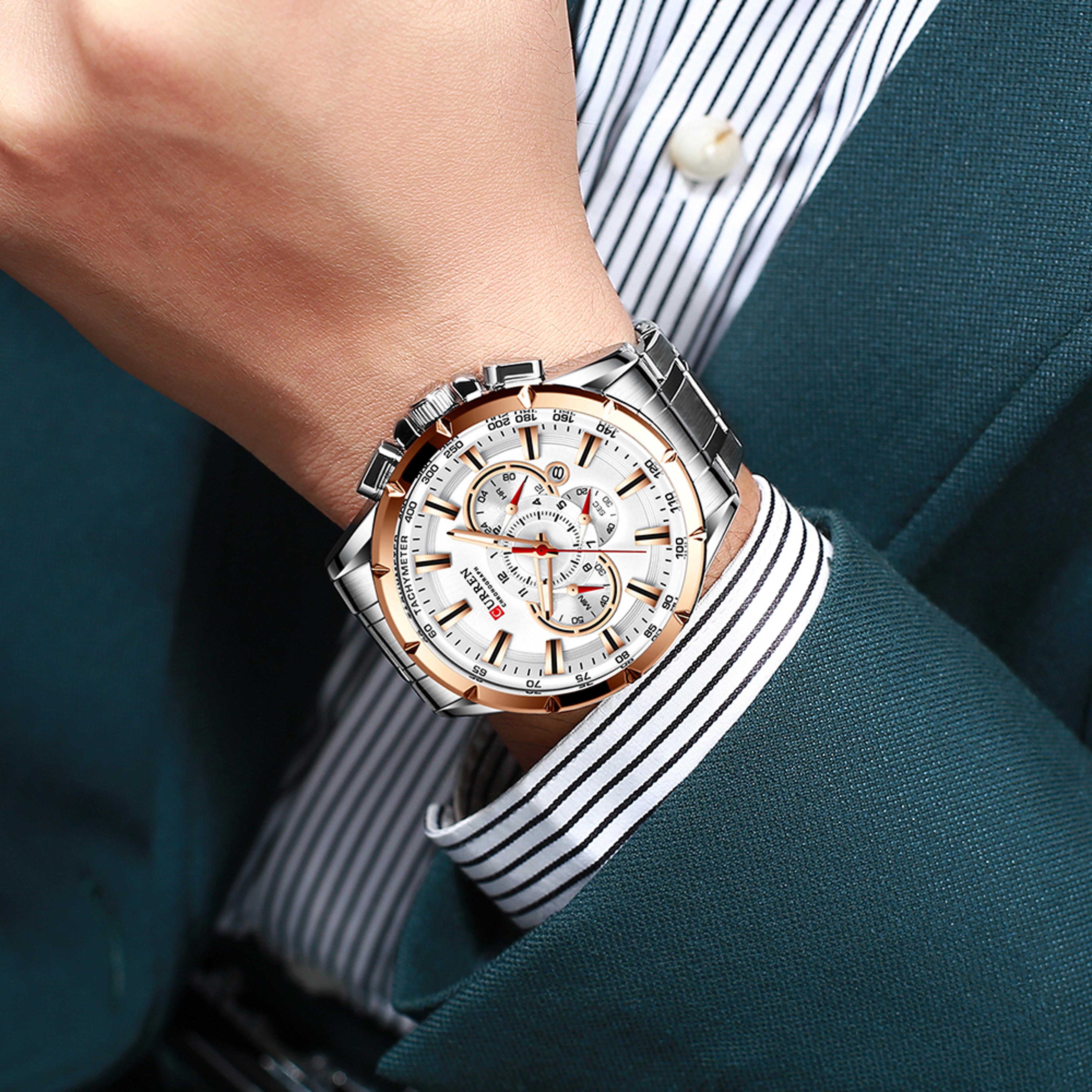 luxury stainless steel chronograph men watch military style quartz wristwatch