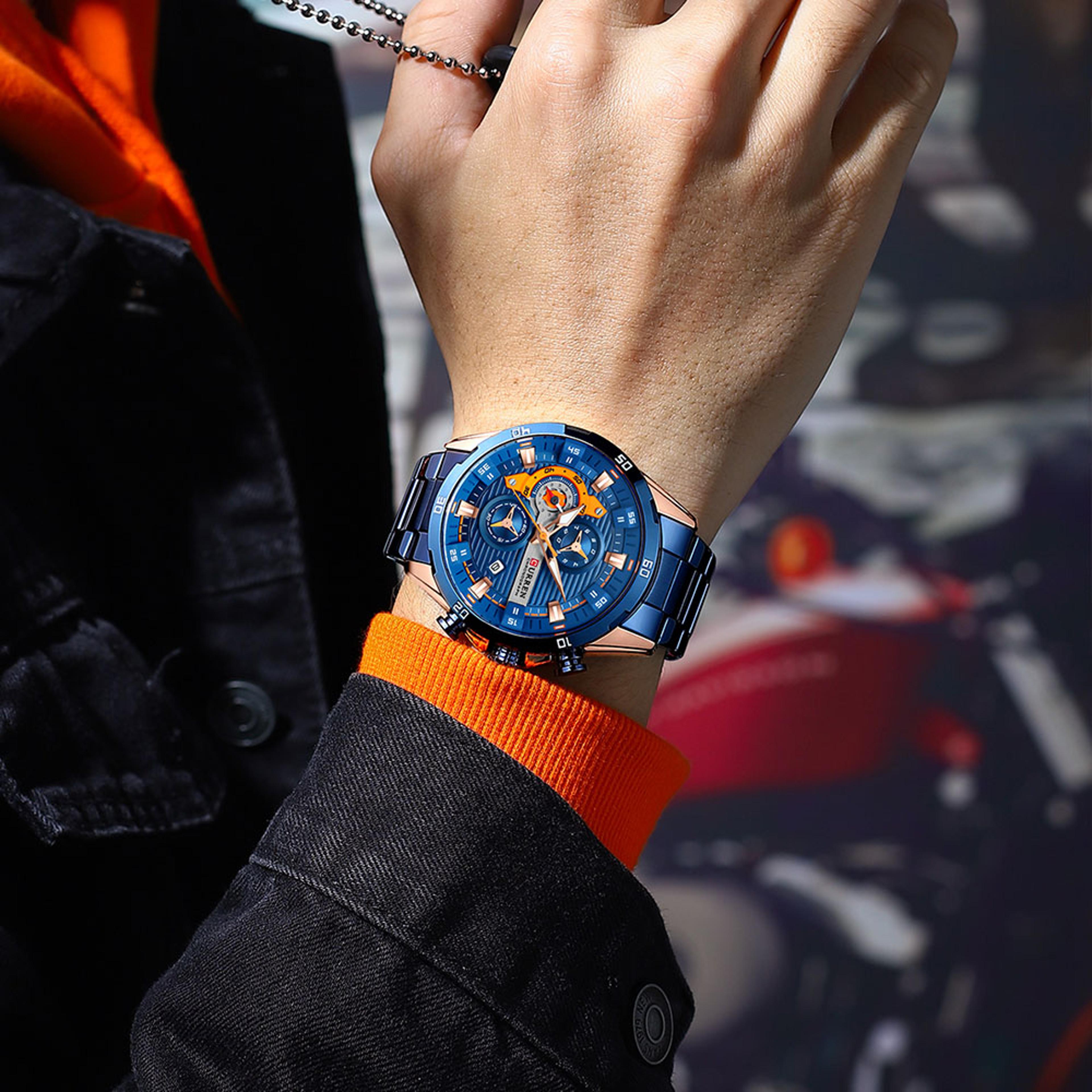 luxury men sports quartz chronograph watch full steel waterproof wristwatch