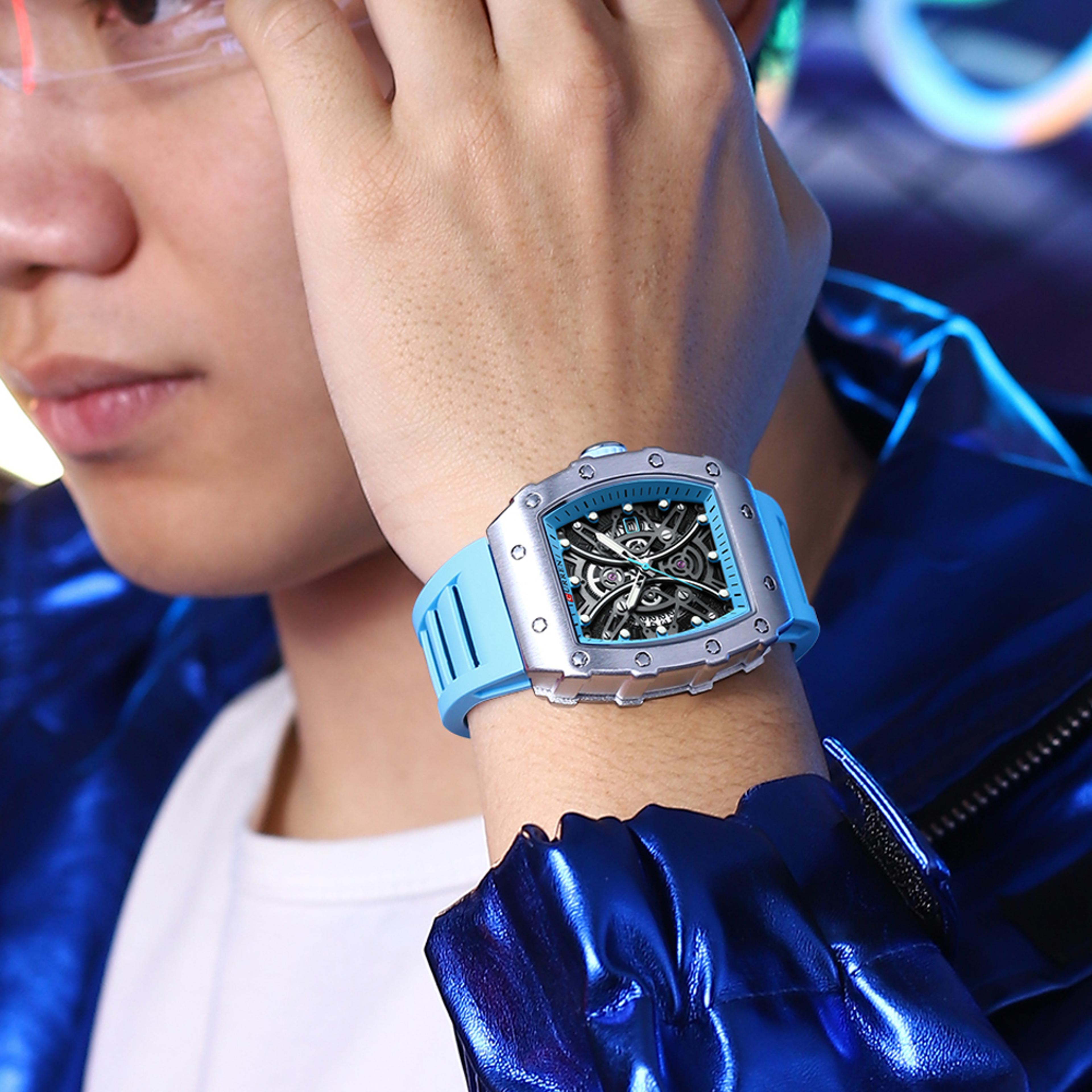 men quartz watch with stainless steel case silicone strap waterproof fashion wristwatch