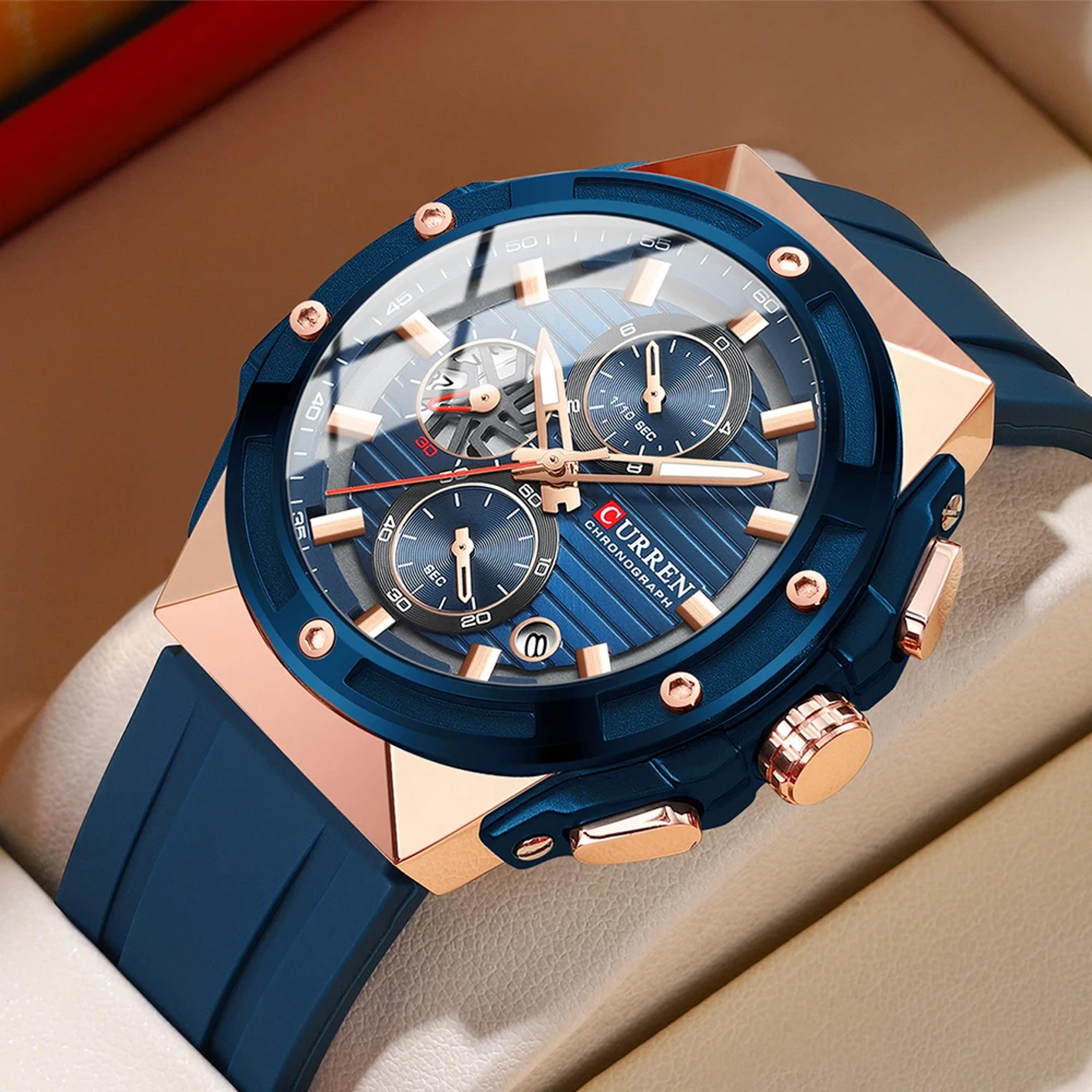 fashionable sports chronograph quartz watch with luminous hands silicone strapv