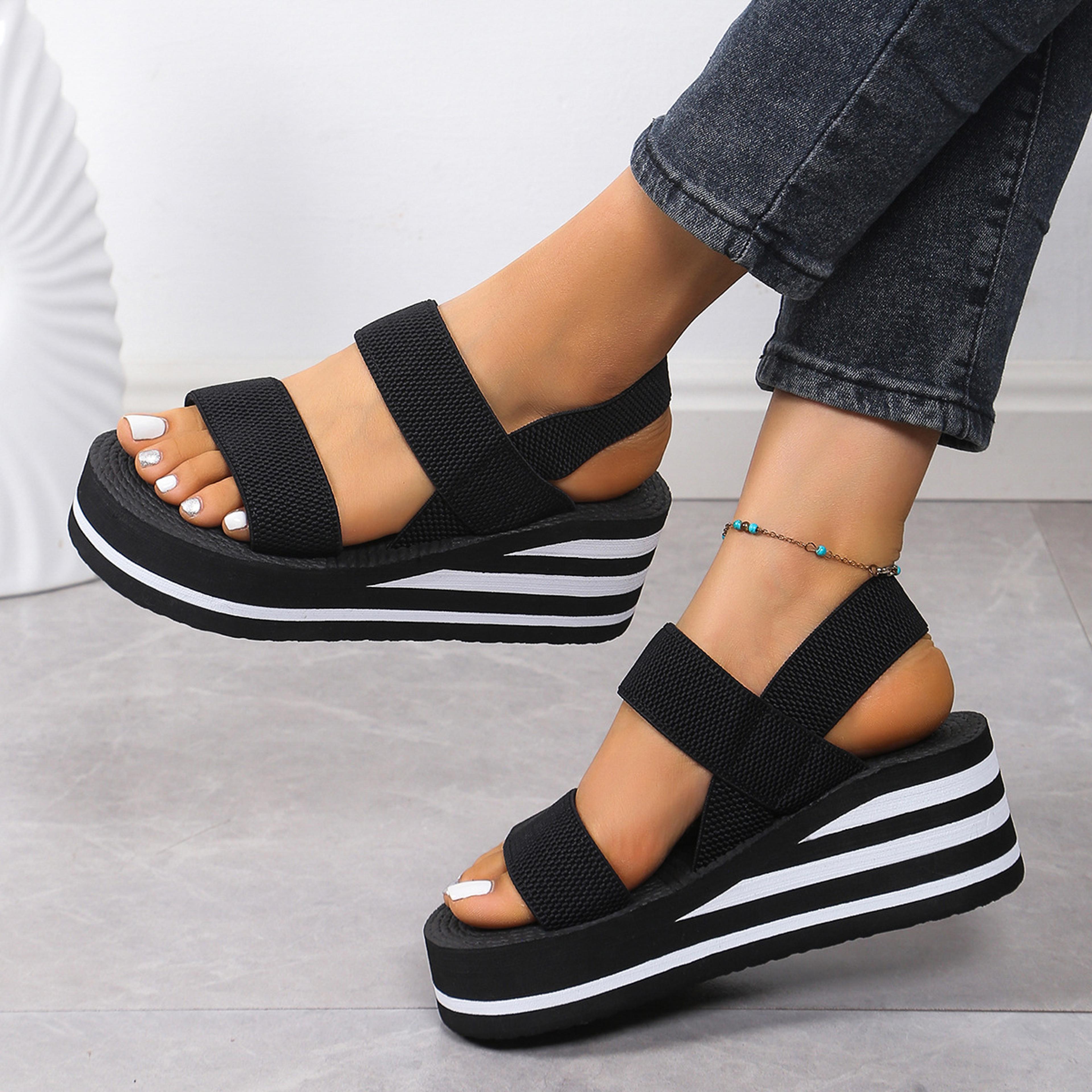 lightweight slingback wedge sandals for women with striped thick sole