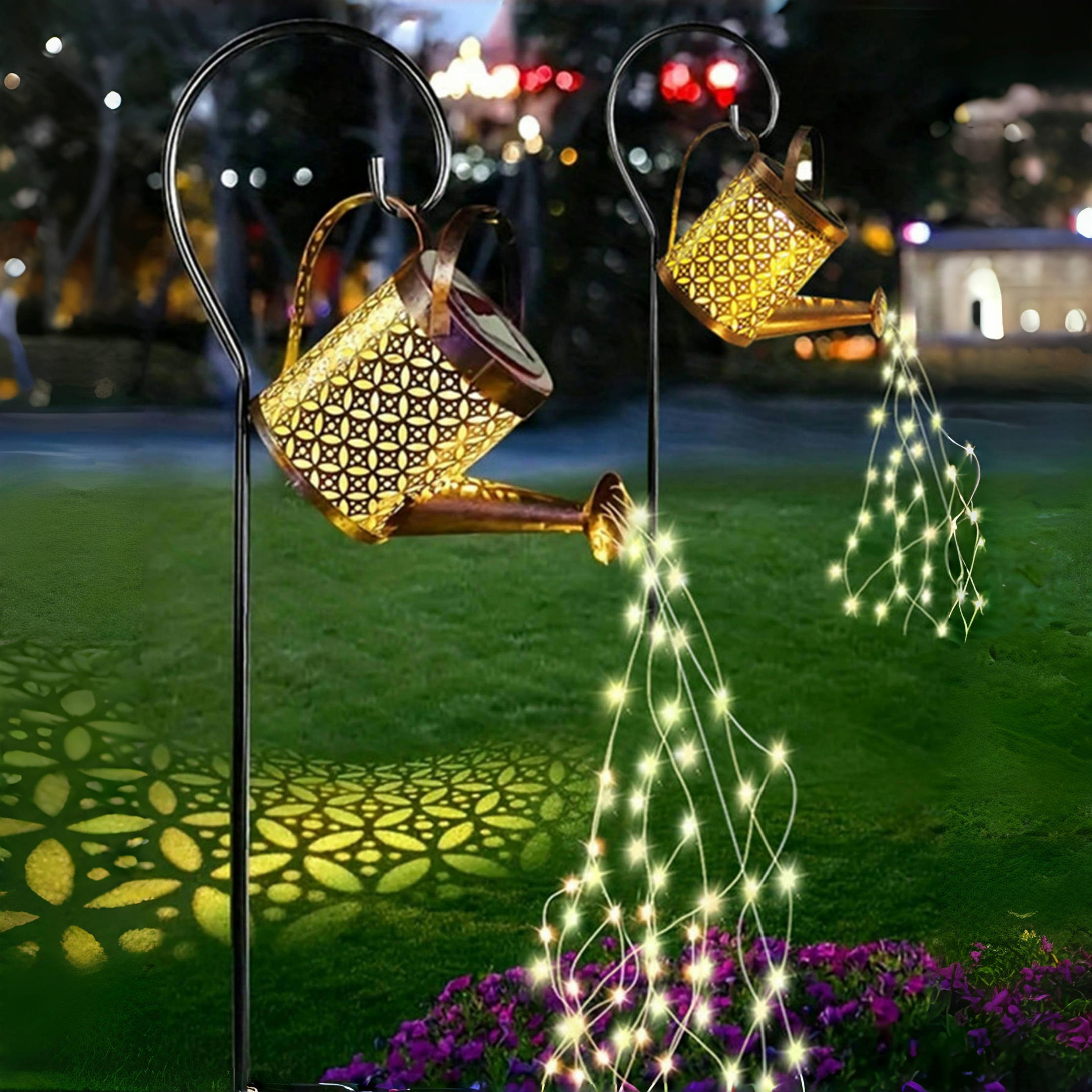 solar watering can lights outdoor waterproof hanging garden lantern