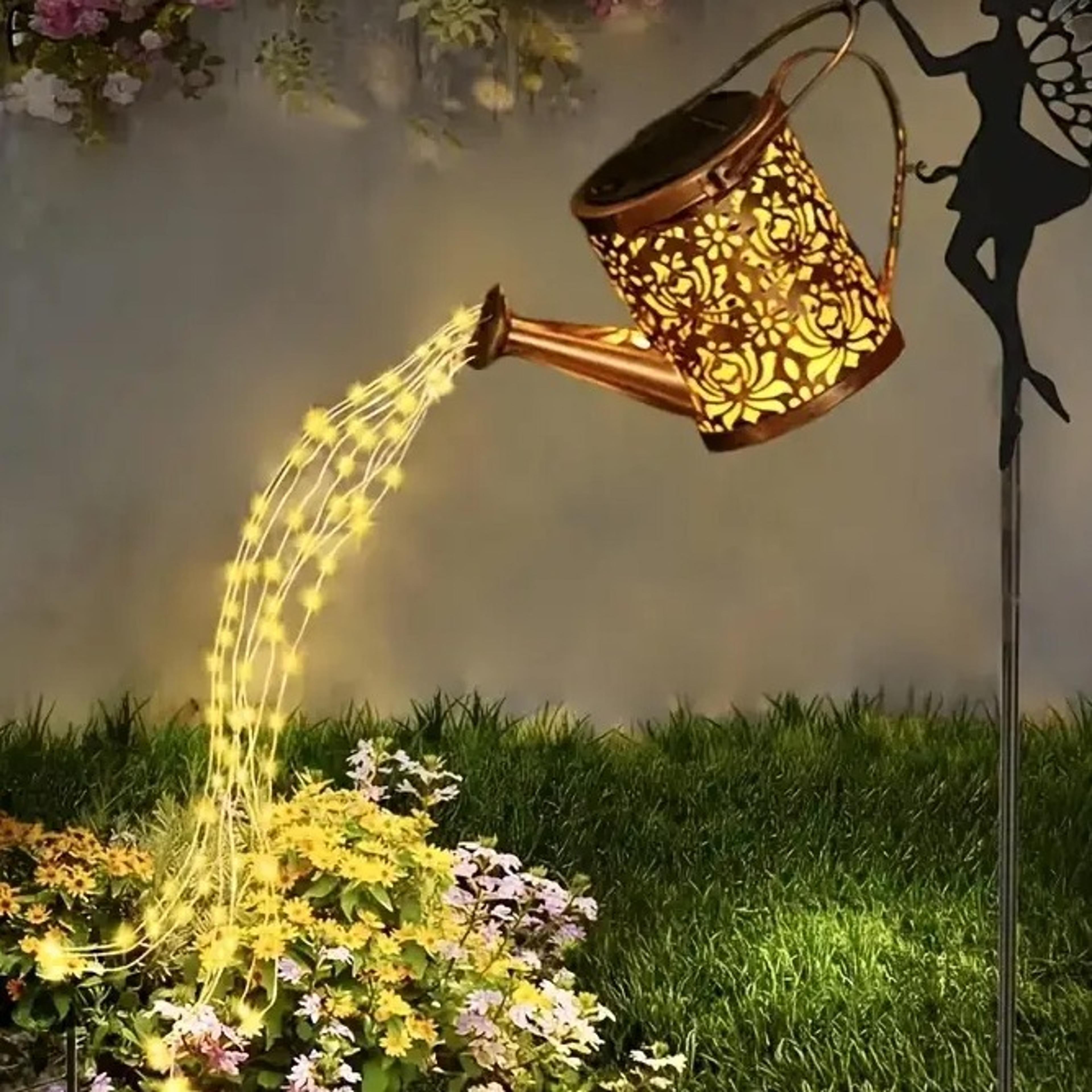 solar fairy watering can light vintage outdoor garden decor