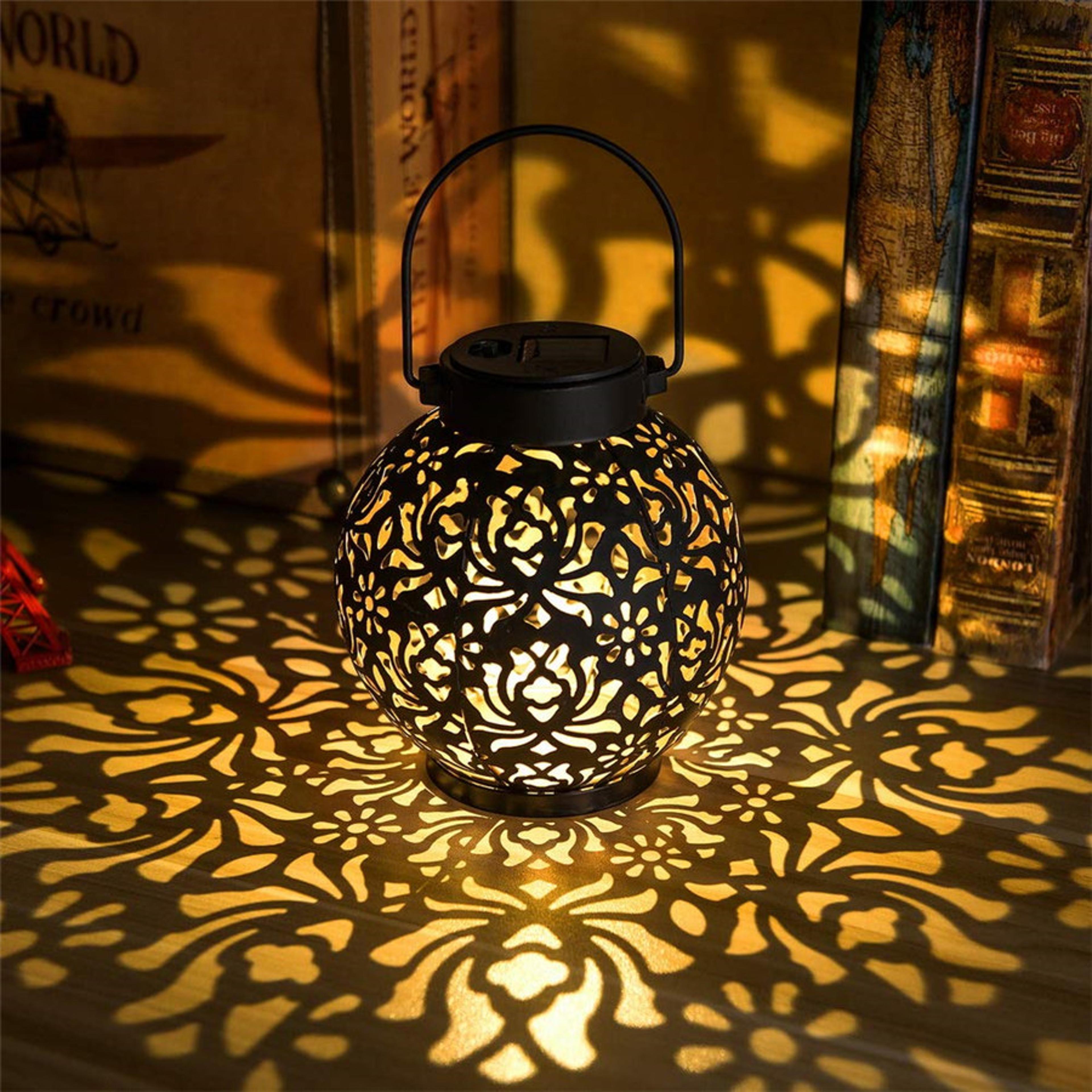 solar hanging garden lantern waterproof iron art led projection light