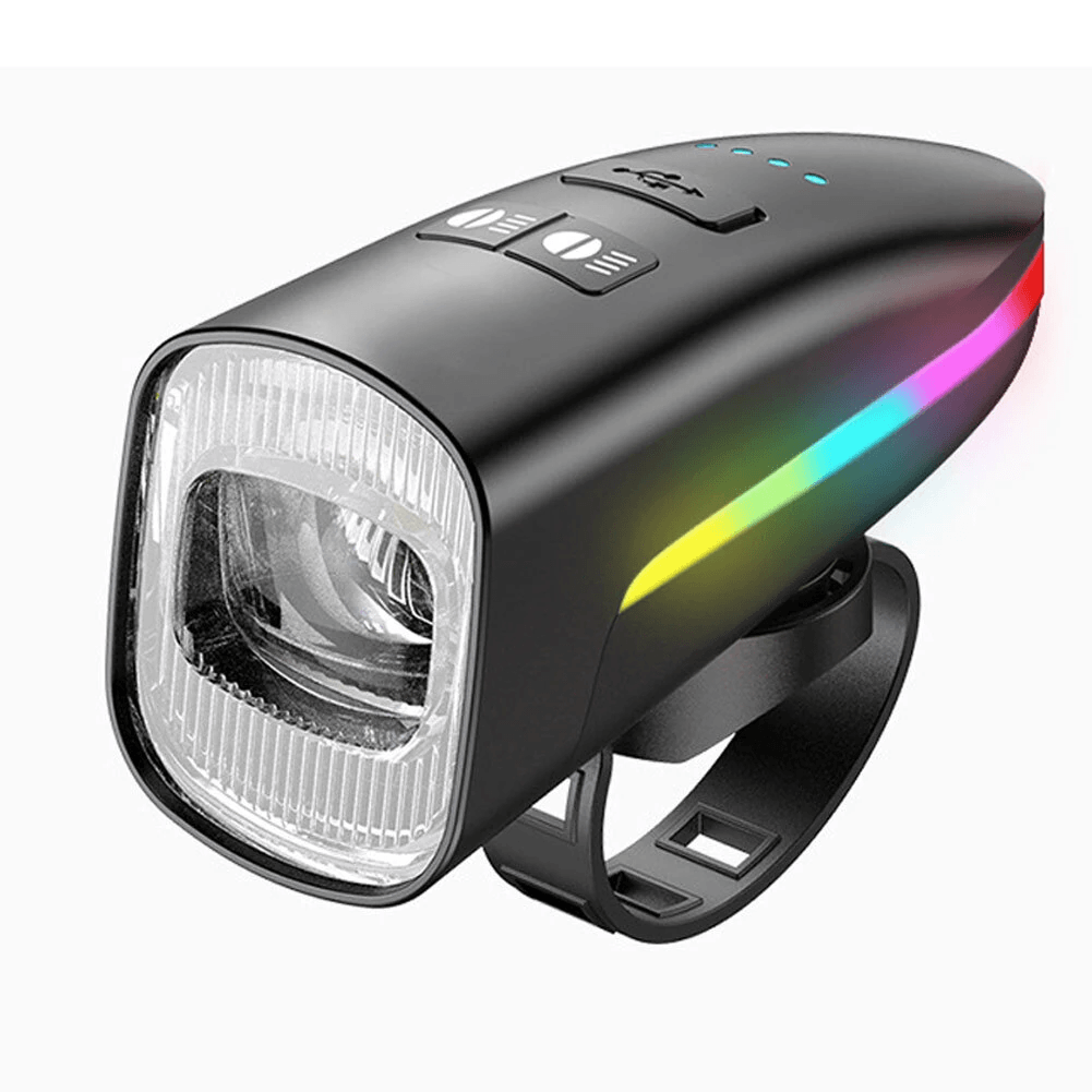 dual distance rechargeable bike headlight with rgb safety light