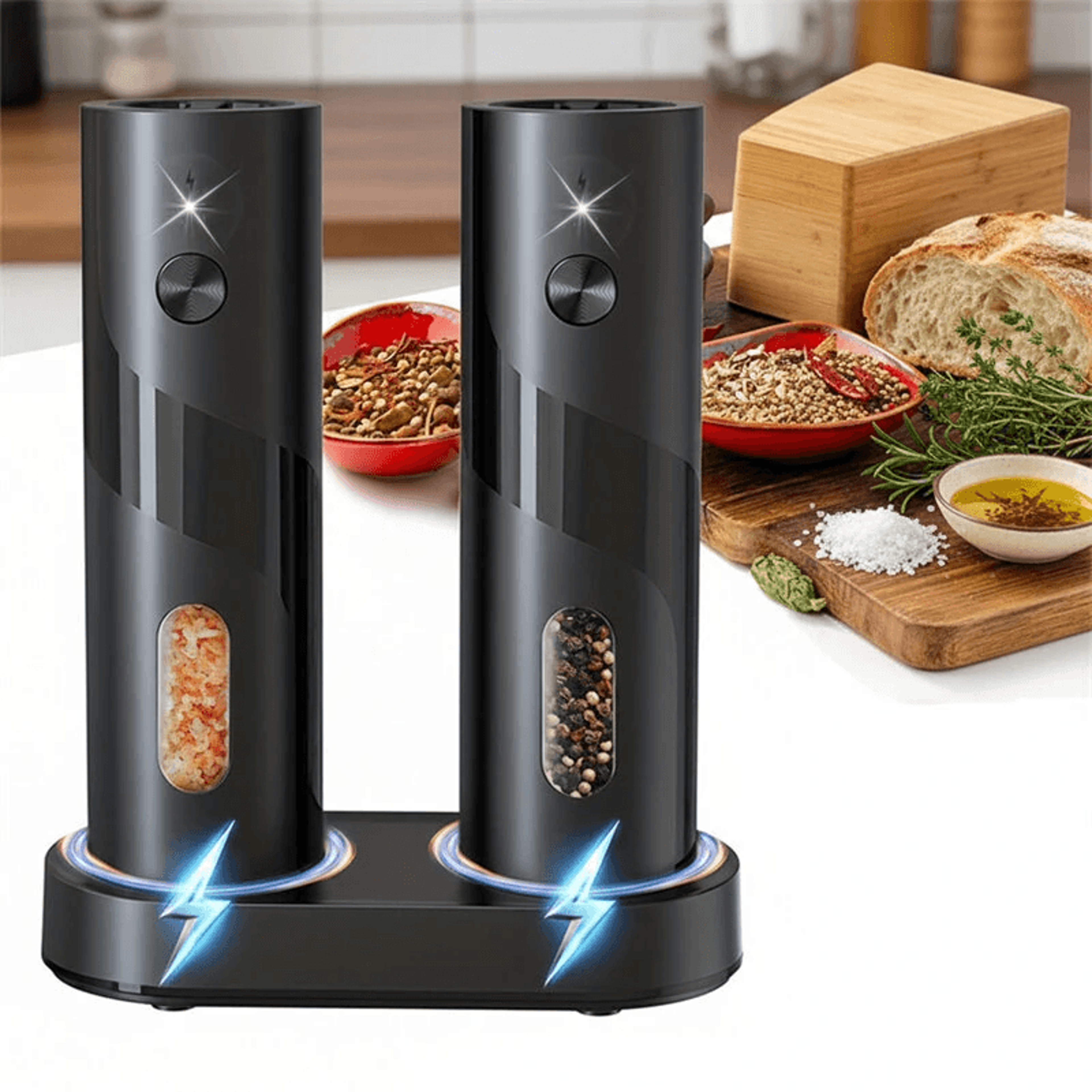 rechargeable electric salt and pepper grinder set with led light and adjustable coarseness